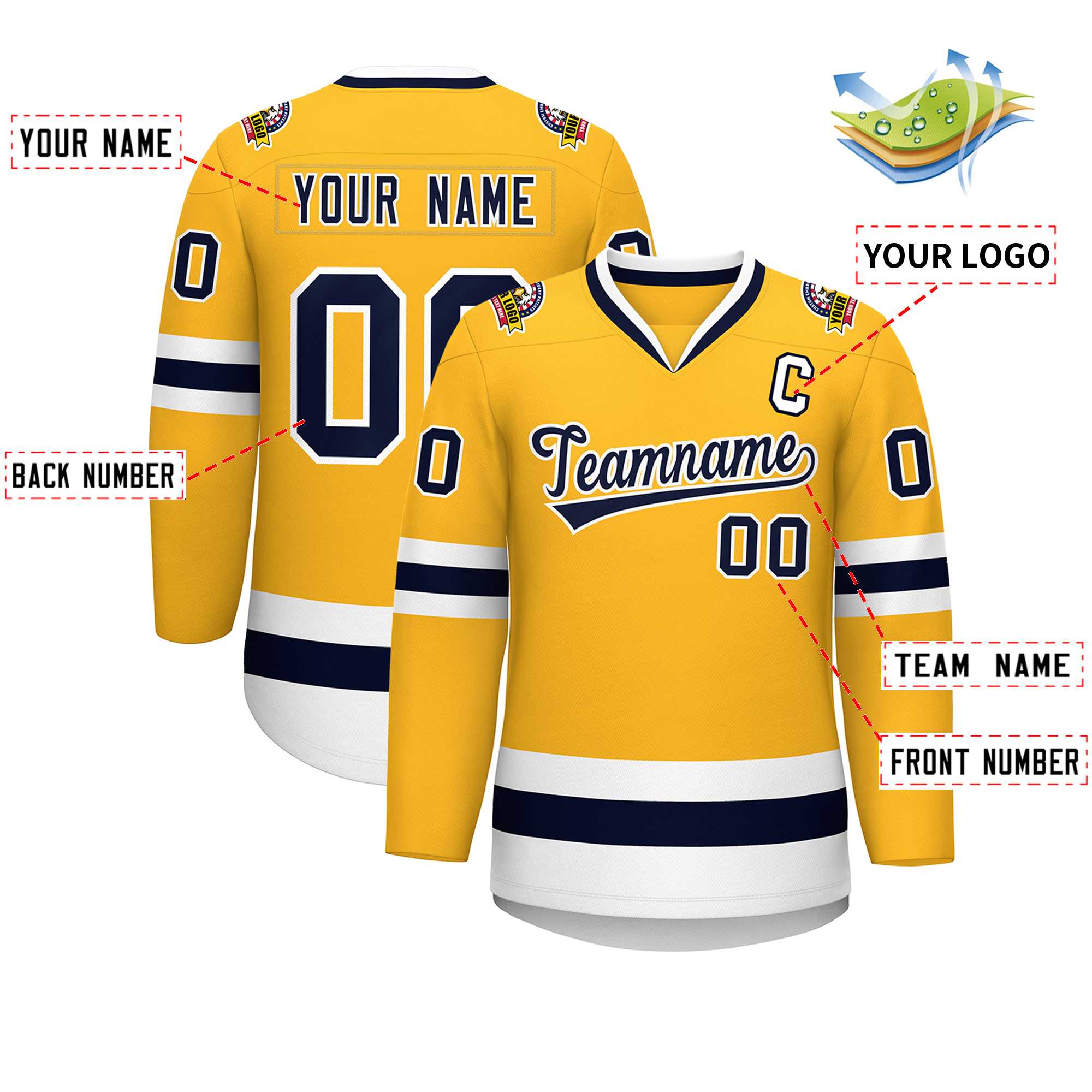 Custom Gold Navy-White Classic Style Hockey Jersey | KXKSHOP