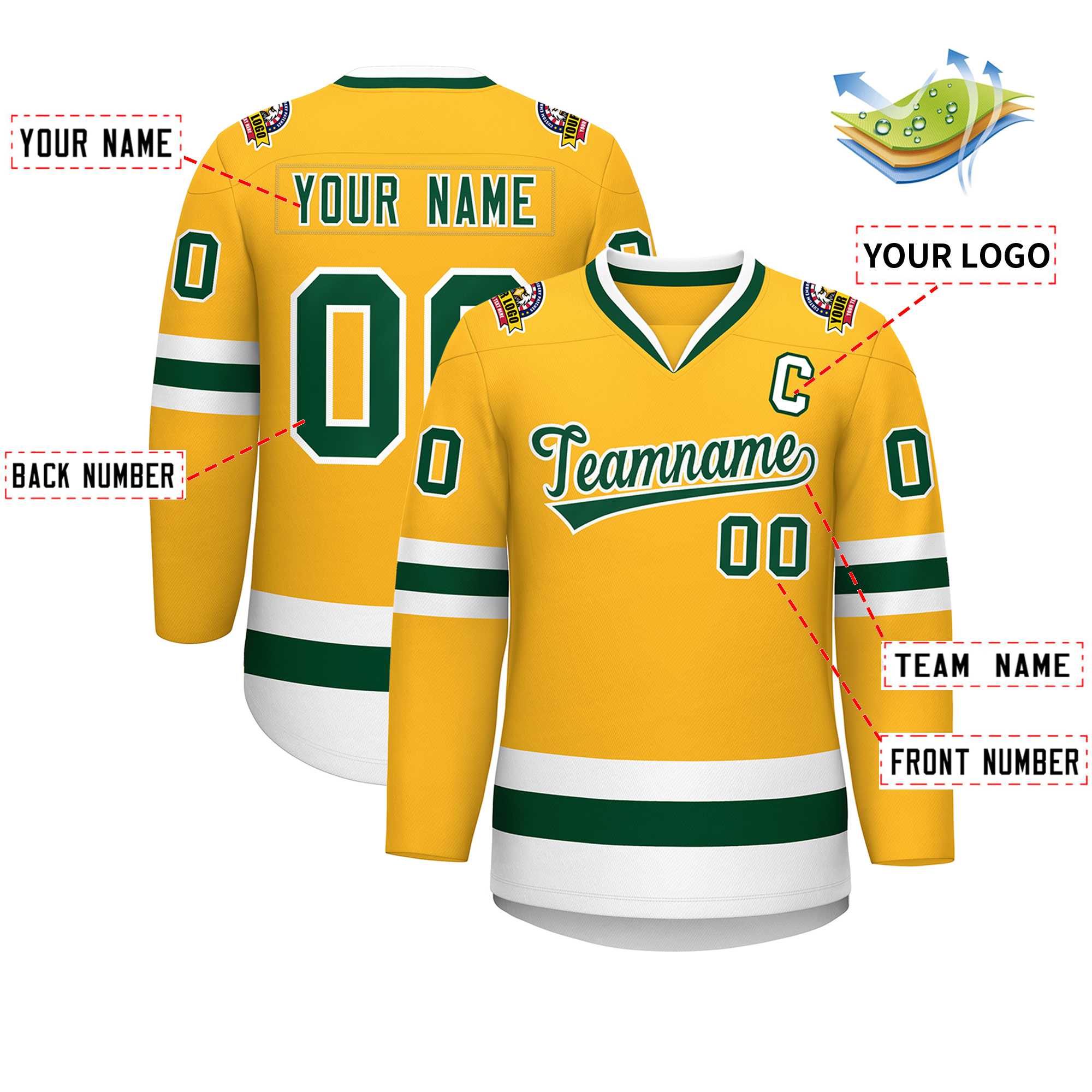 Custom Gold Green-White Classic Style Hockey Jersey | KXKSHOP