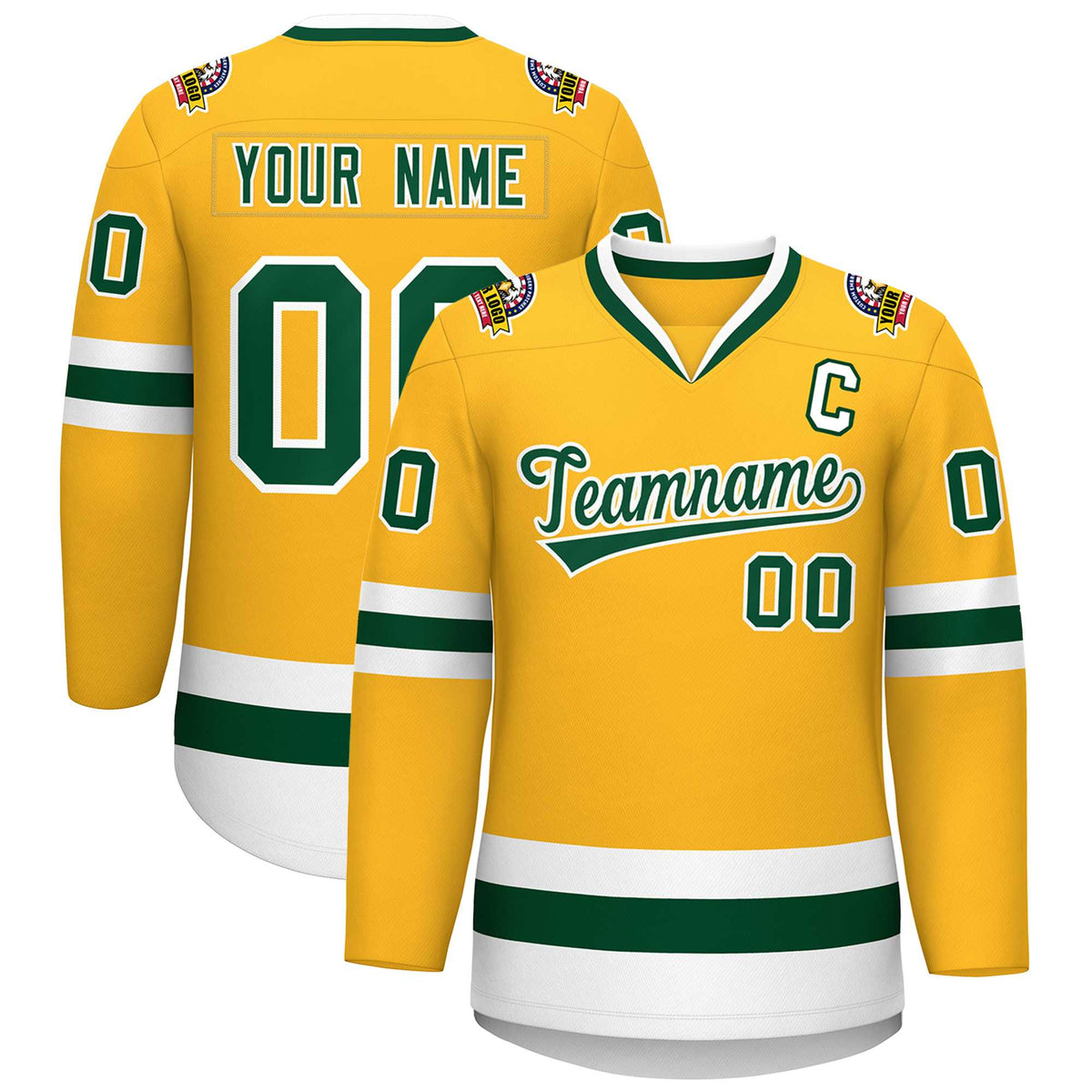 Custom Gold Green-White Classic Style Hockey Jersey | KXKSHOP