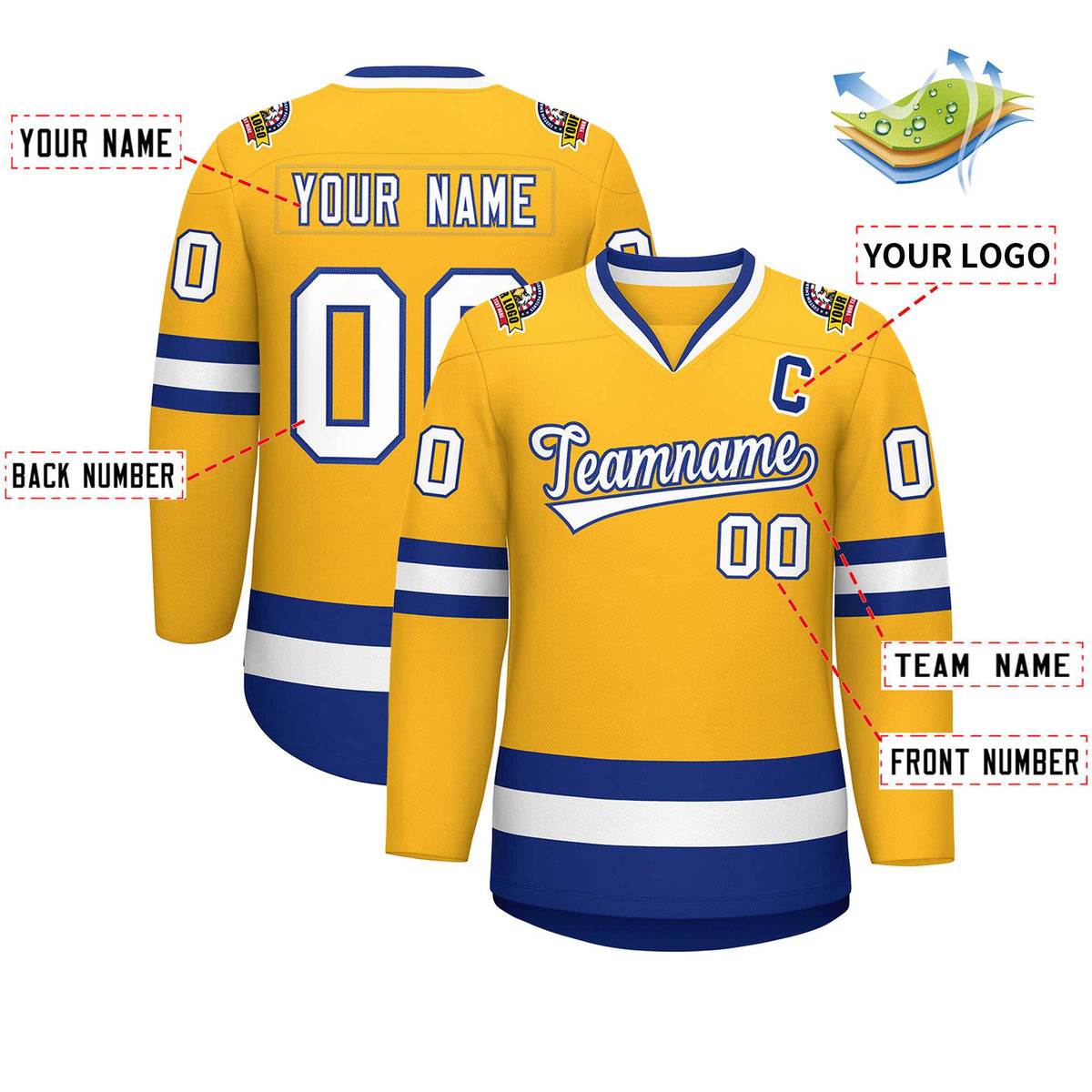 Custom Gold White-Royal Classic Style Hockey Jersey | KXKSHOP