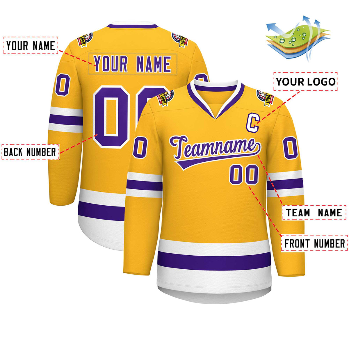 Custom Gold Purple-White Classic Style Hockey Jersey | KXKSHOP