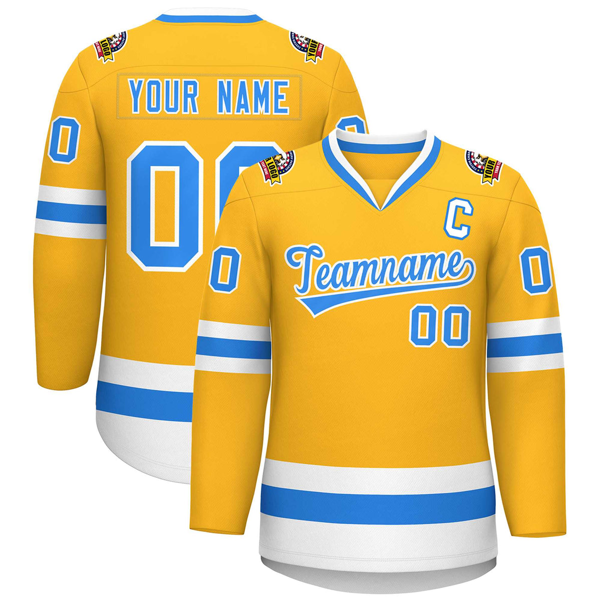 Custom Gold Powder Blue-White Classic Style Hockey Jersey | KXKSHOP