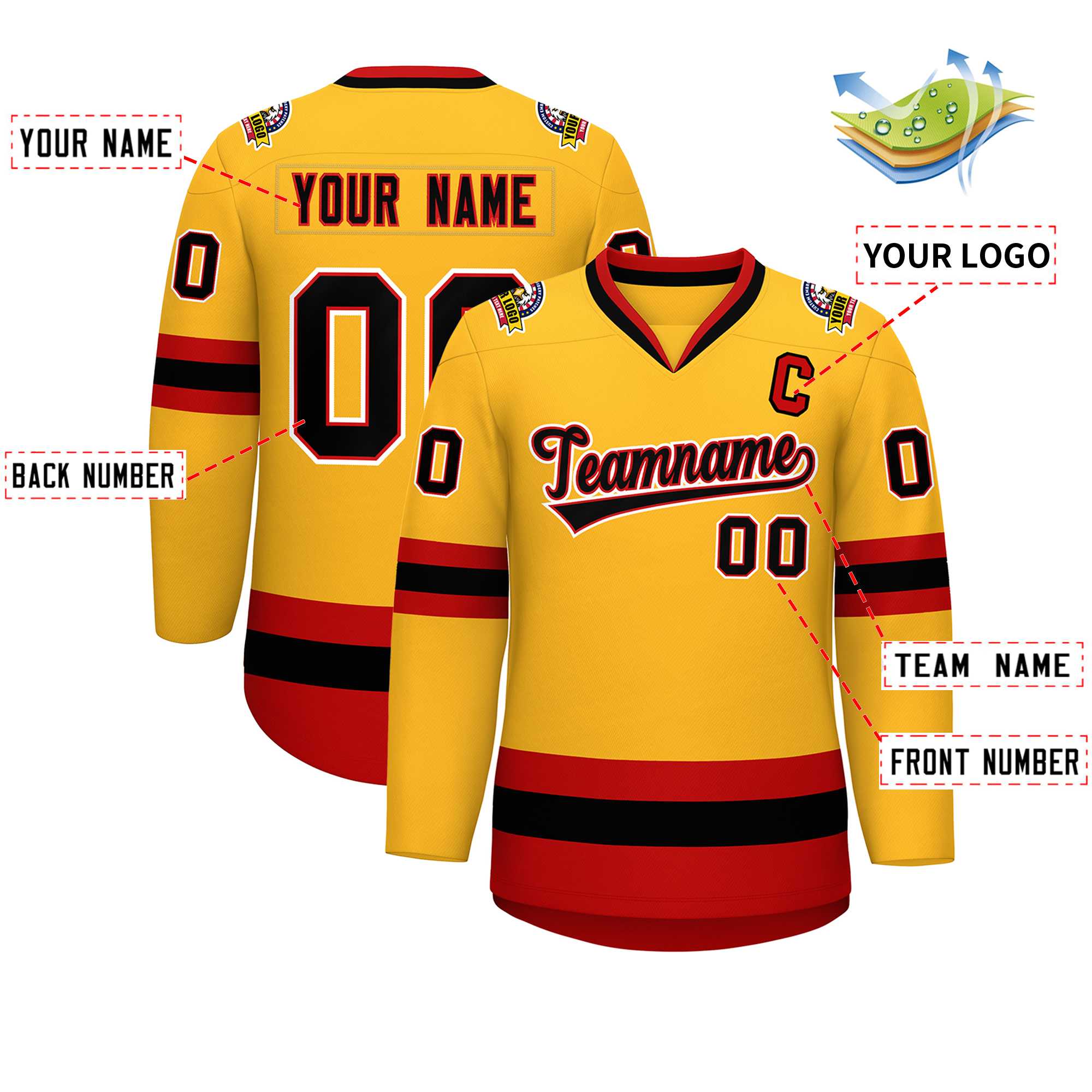 Custom Gold Black Red-White Classic Style Hockey Jersey | KXKSHOP