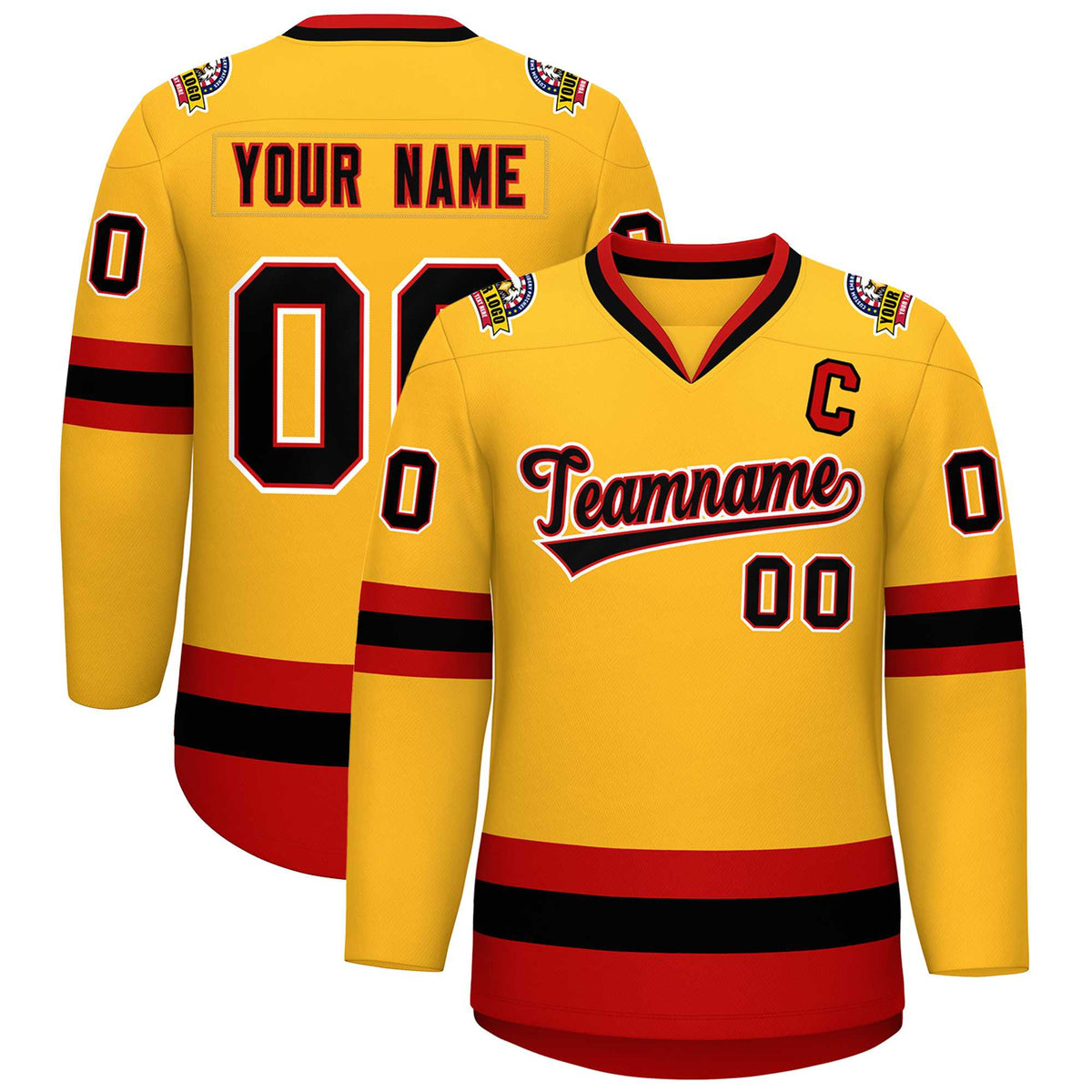 Custom Gold Black Red-White Classic Style Hockey Jersey | KXKSHOP