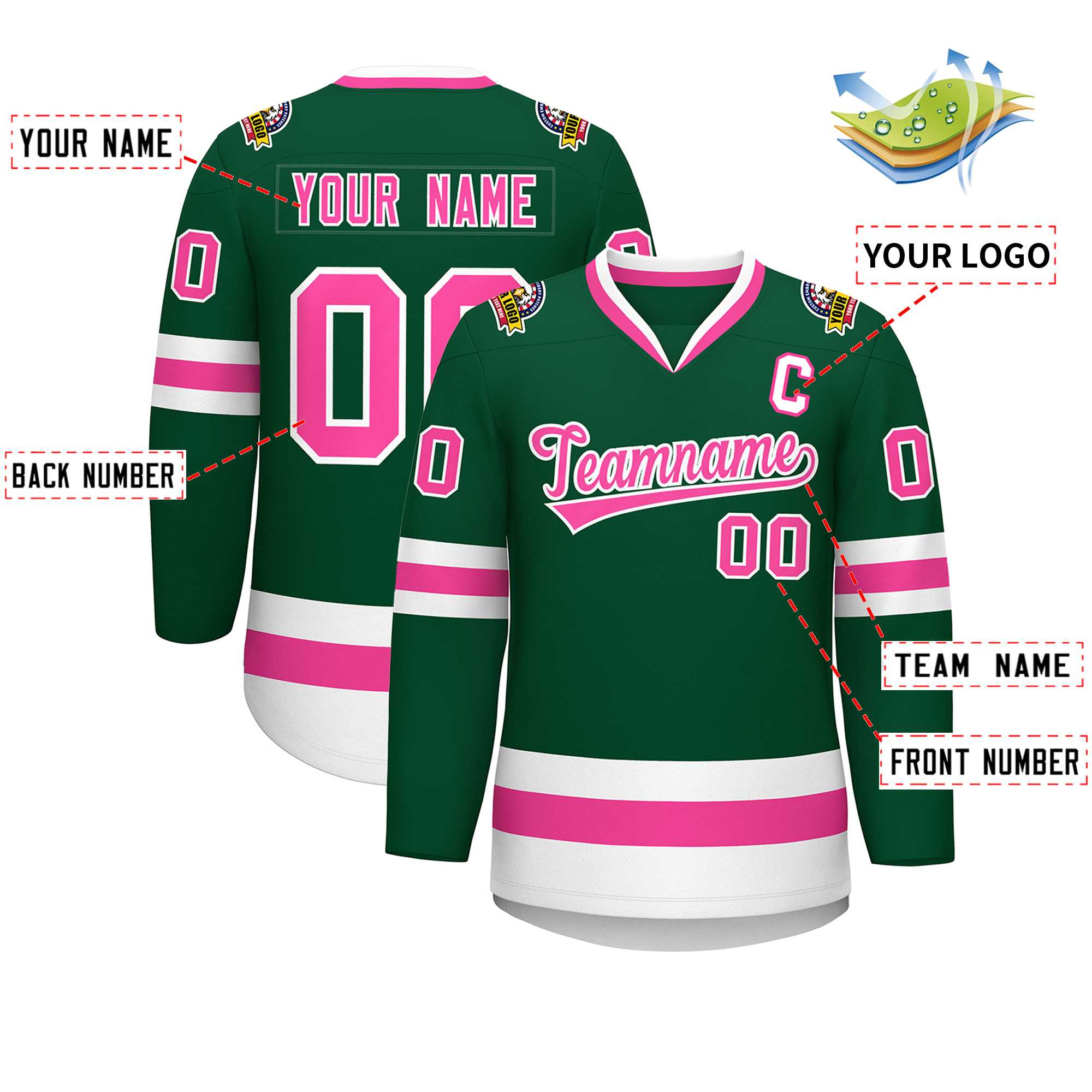 Custom Green Pink-White Classic Style Hockey Jersey | KXKSHOP
