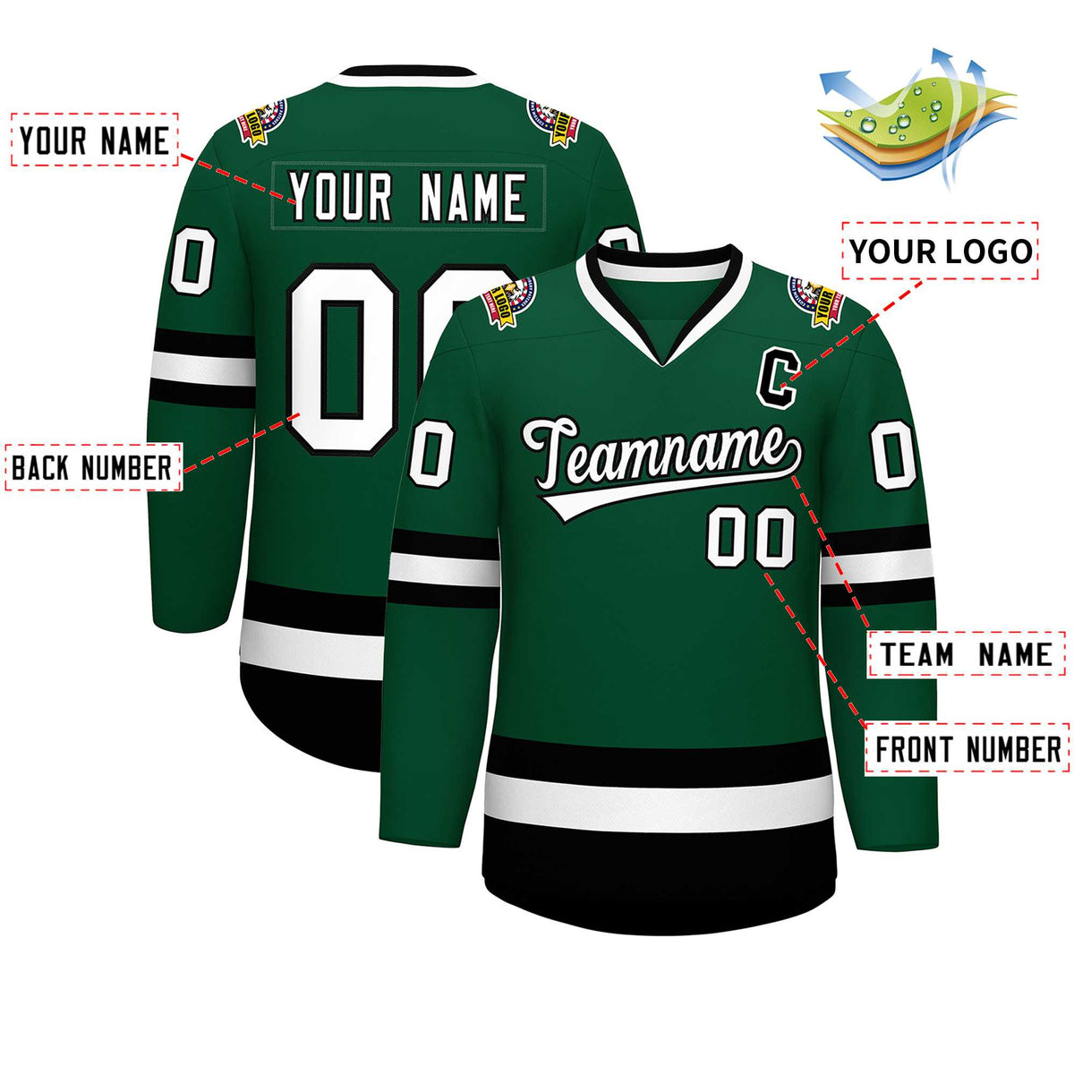 Custom Green White-Black Classic Style Hockey Jersey | KXKSHOP
