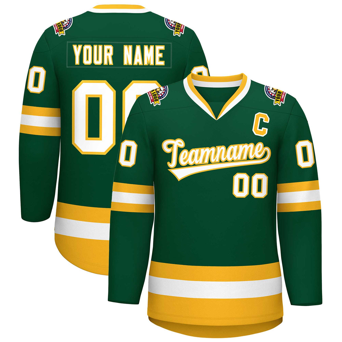 Custom Green White-Gold Classic Style Hockey Jersey | KXKSHOP