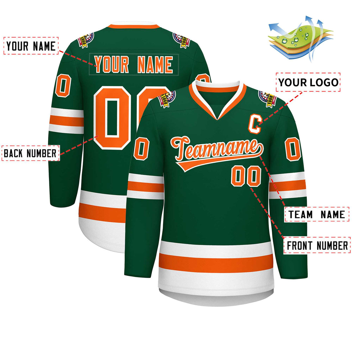 Custom Green Orange-White Classic Style Hockey Jersey | KXKSHOP