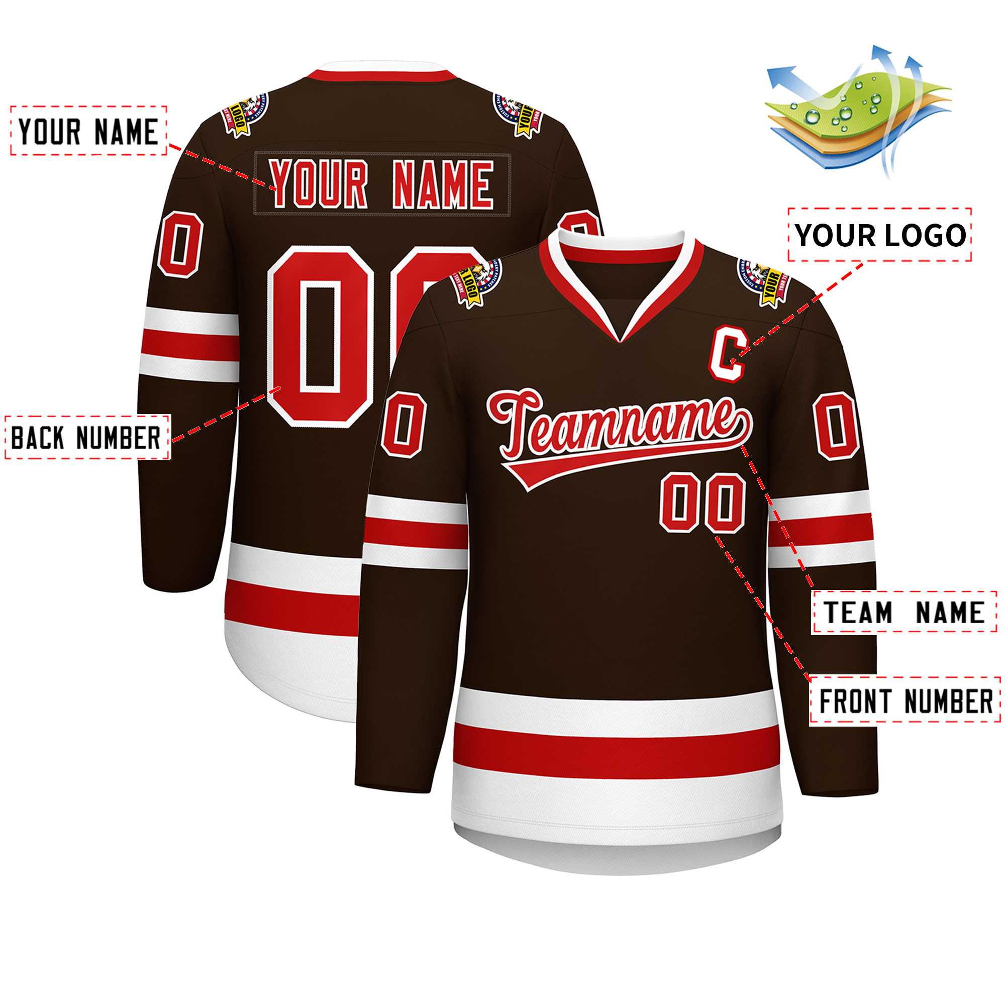 Custom Brown Red-White Classic Style Hockey Jersey | KXKSHOP