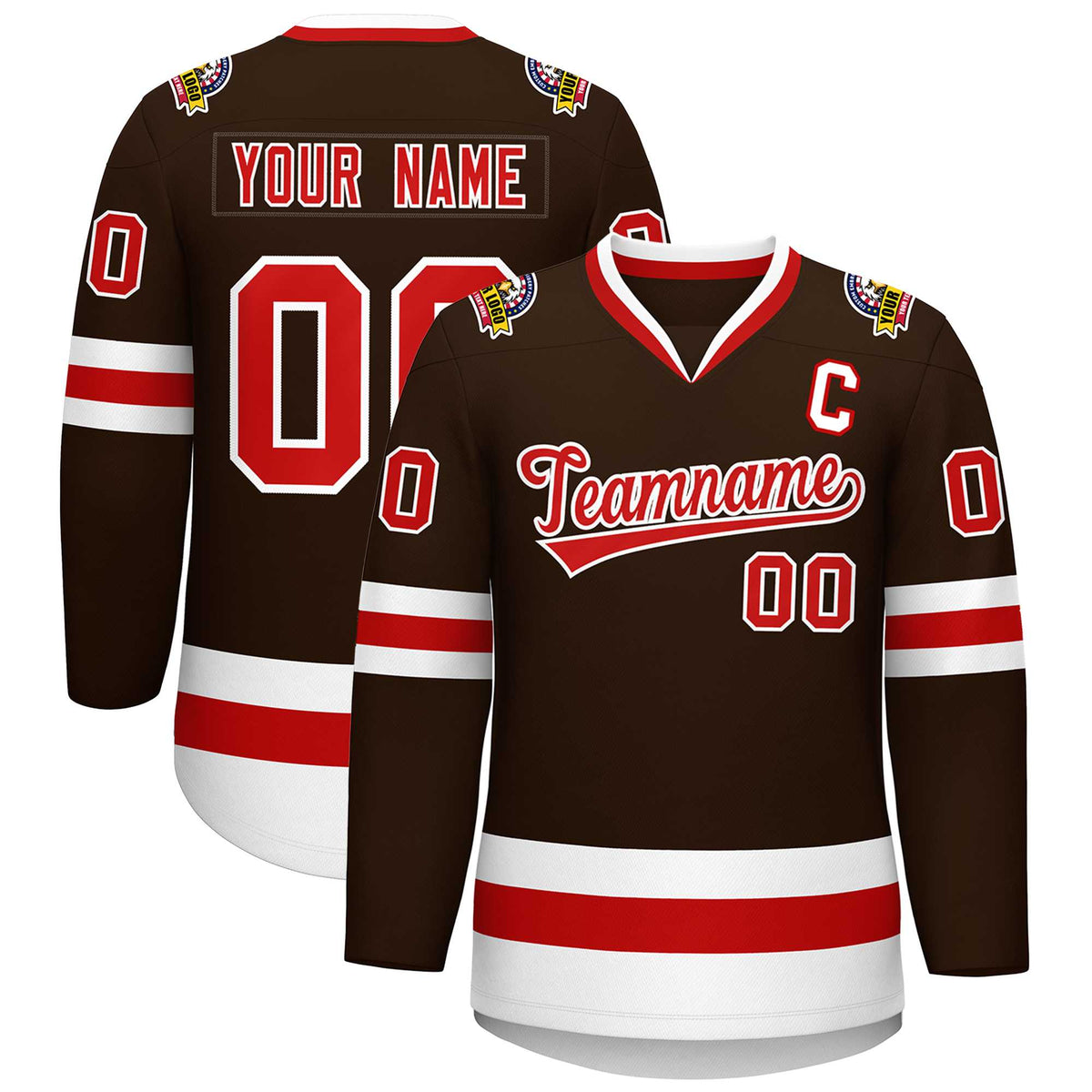 Custom Brown Red-White Classic Style Hockey Jersey | KXKSHOP