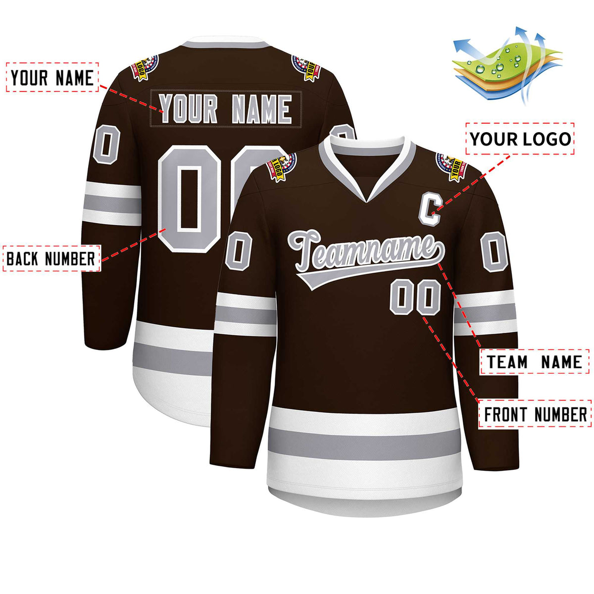 Custom Brown Gray-White Classic Style Hockey Jersey | KXKSHOP