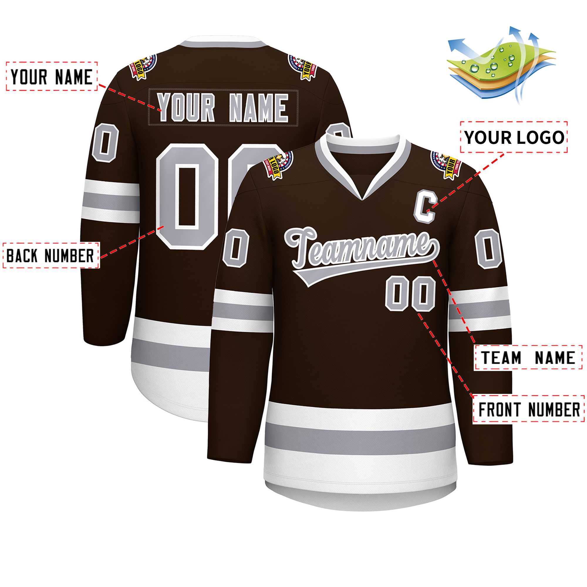 Custom Brown Gray-White Classic Style Hockey Jersey | KXKSHOP