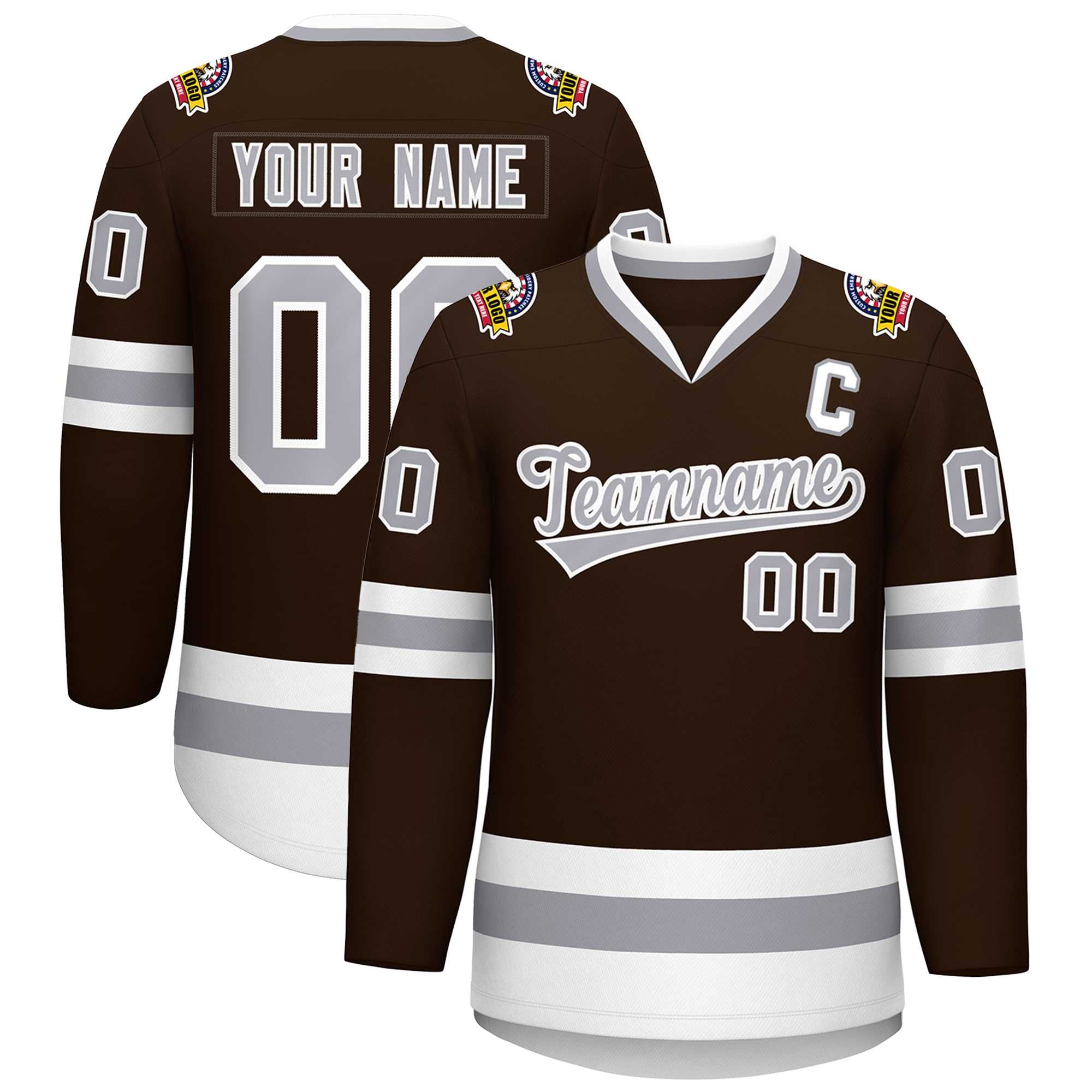 Custom Brown Gray-White Classic Style Hockey Jersey | KXKSHOP