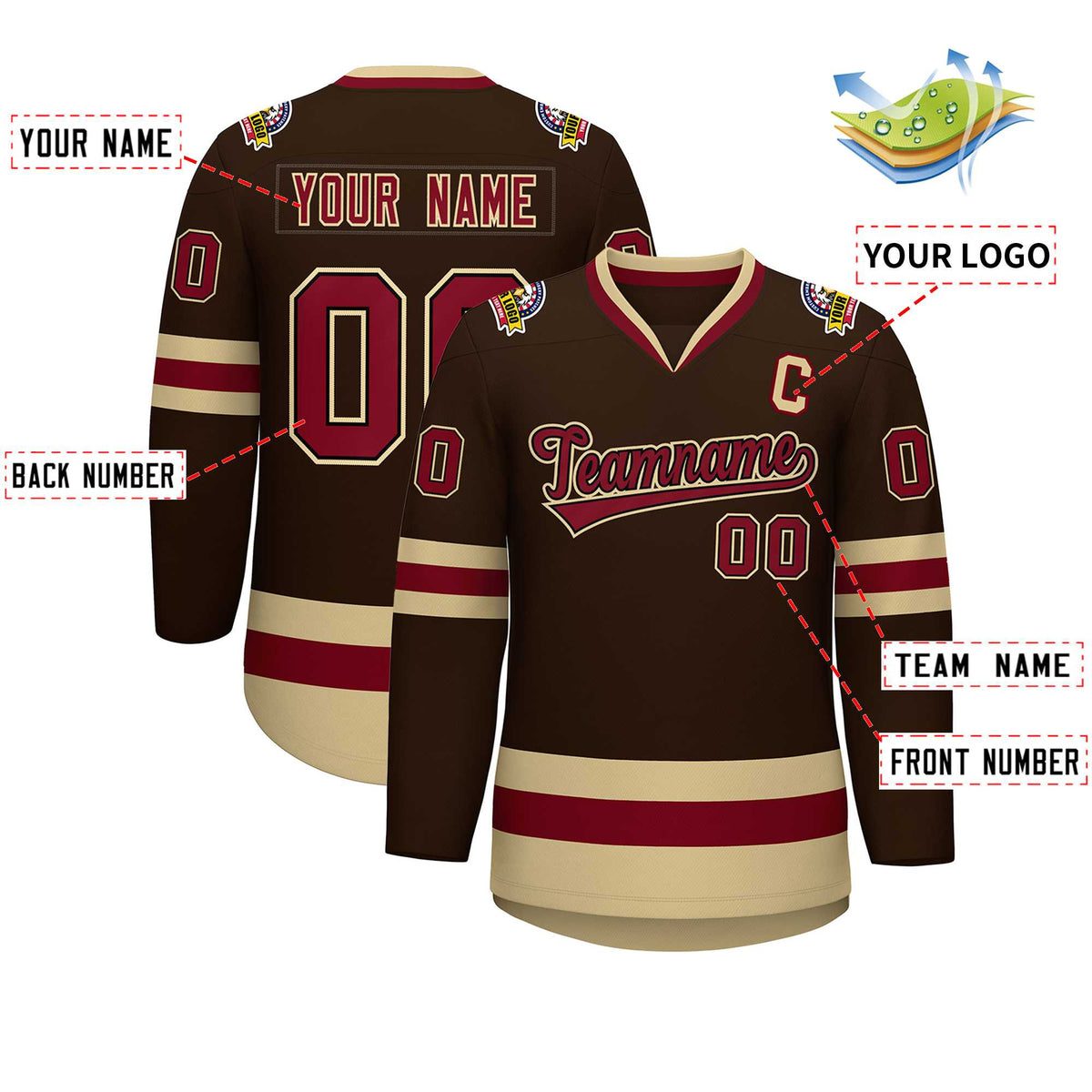 Custom Brown Crimson-Black Classic Style Hockey Jersey | KXKSHOP