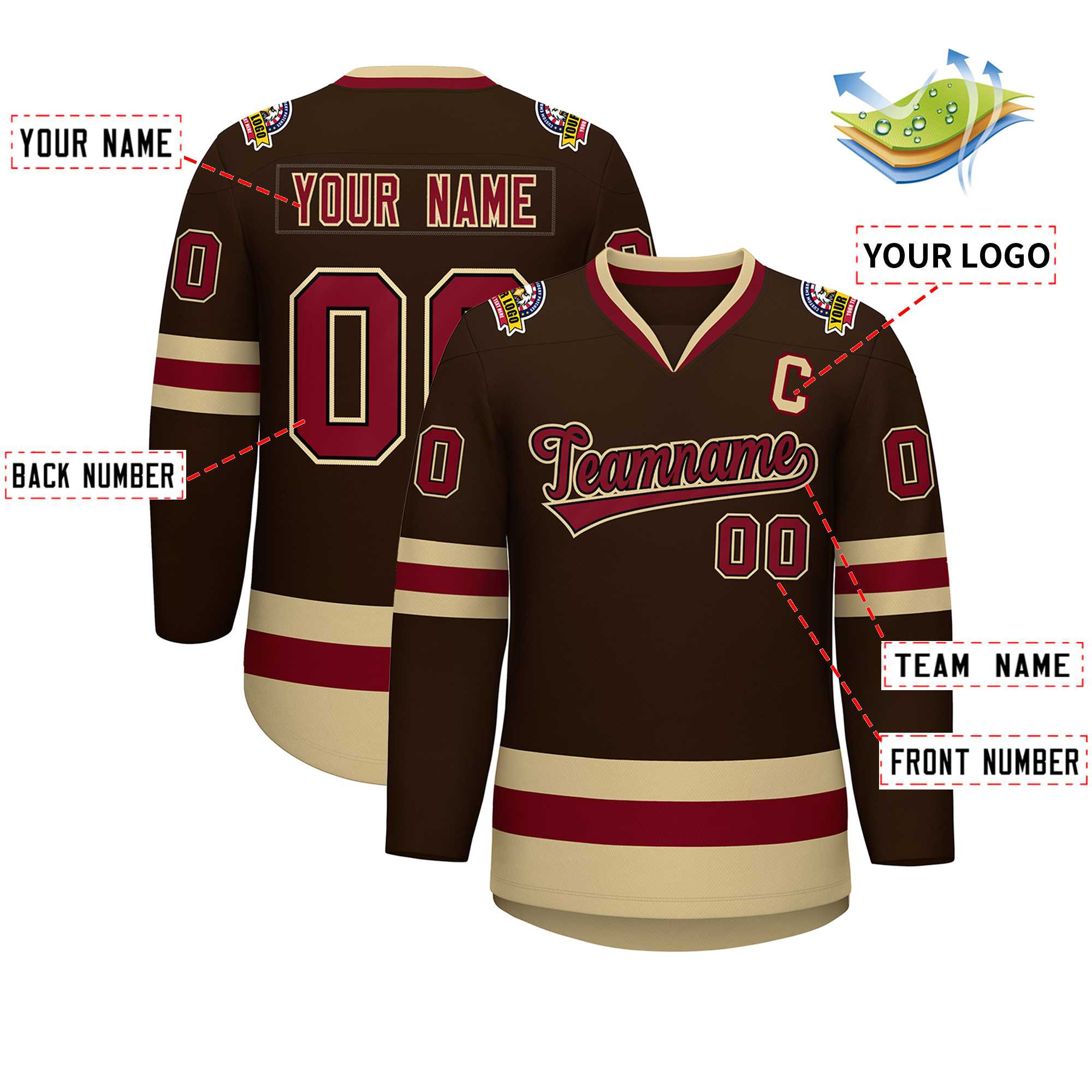 Custom Brown Crimson-Black Classic Style Hockey Jersey | KXKSHOP