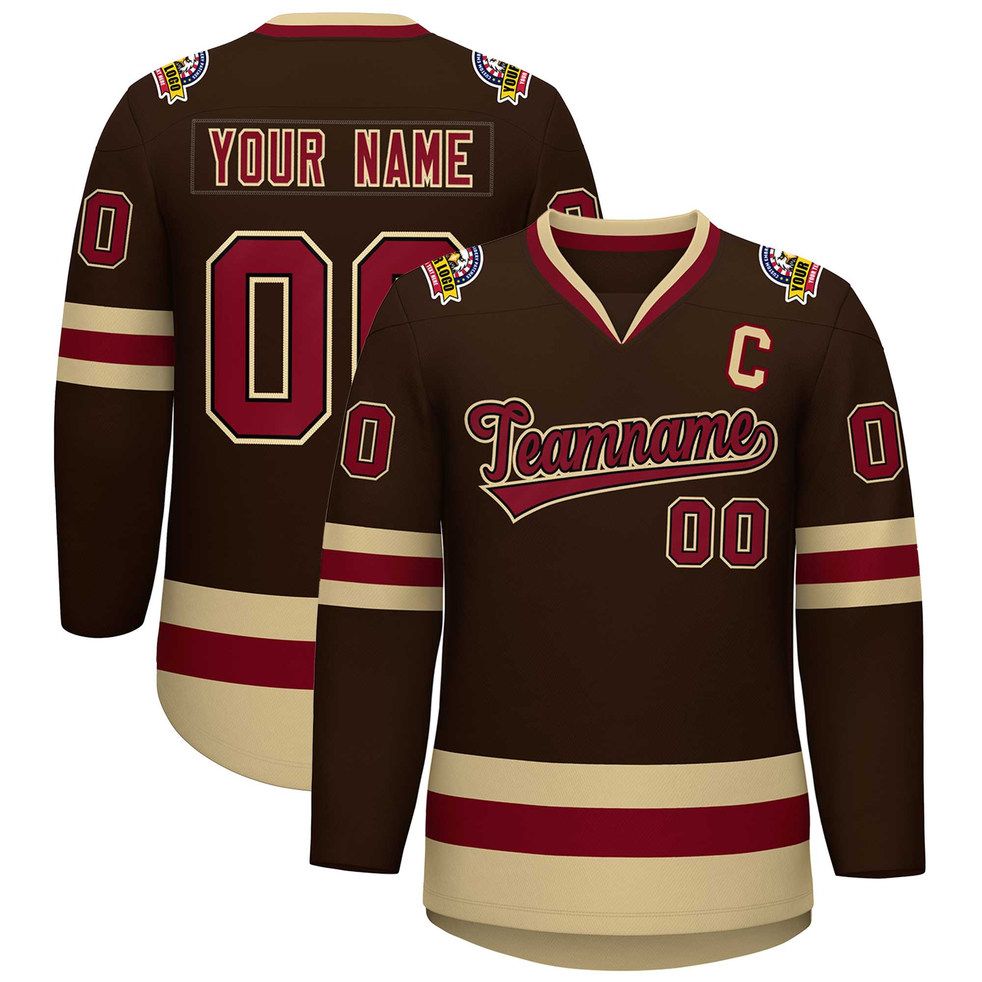 Custom Brown Crimson-Black Classic Style Hockey Jersey | KXKSHOP