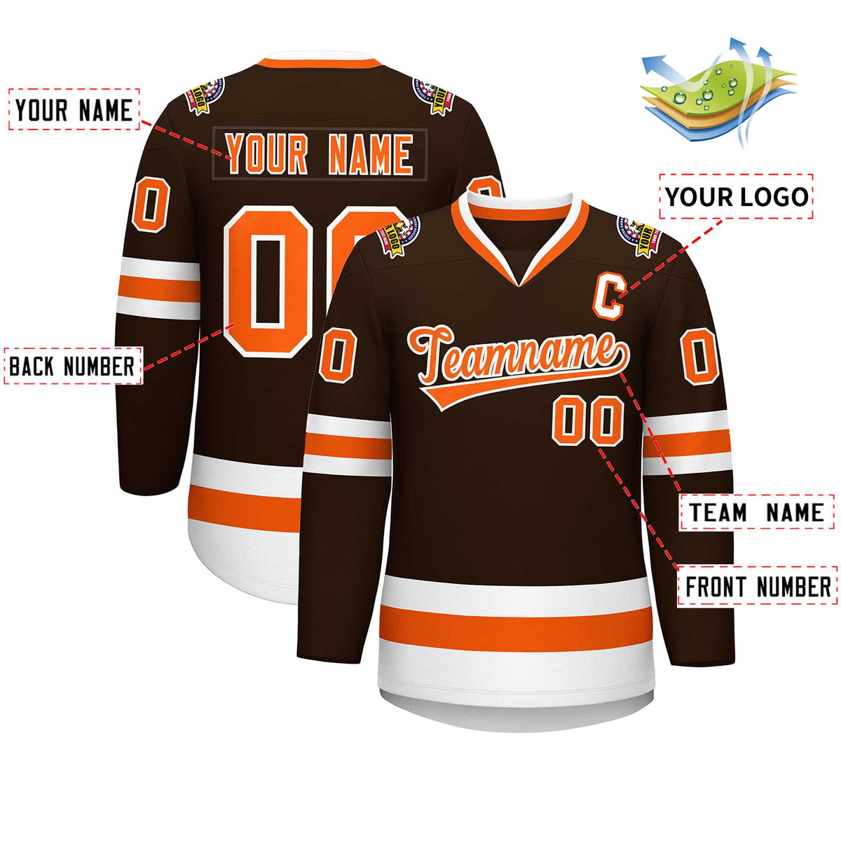 Custom Brown Orange-White Classic Style Hockey Jersey | KXKSHOP