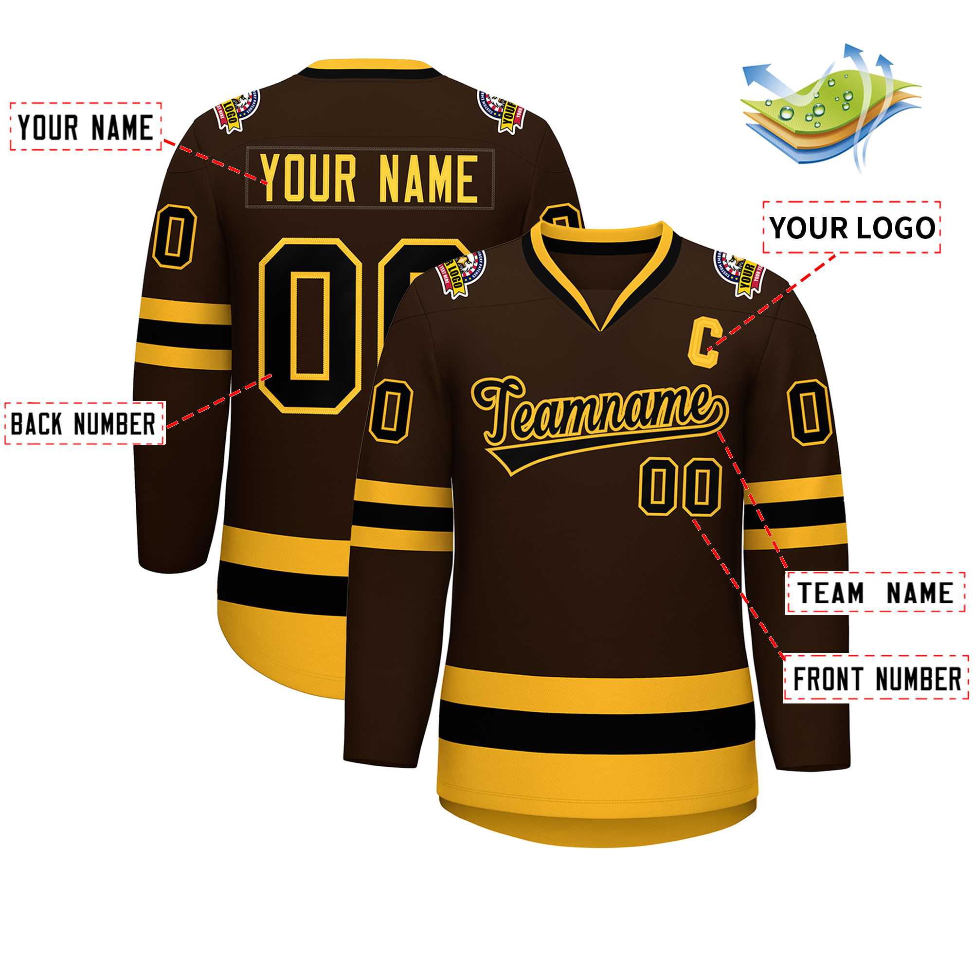 Custom Brown Black-Gold Classic Style Hockey Jersey | KXKSHOP