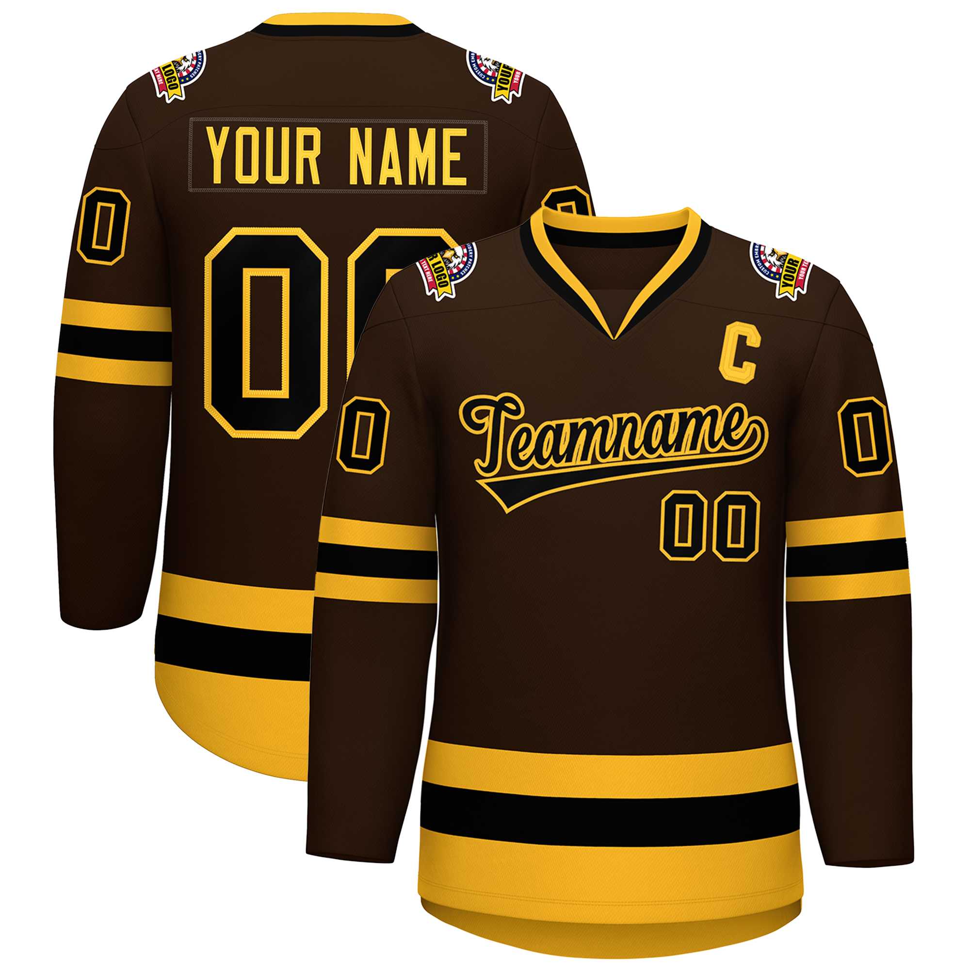 Custom Brown Black-Gold Classic Style Hockey Jersey | KXKSHOP