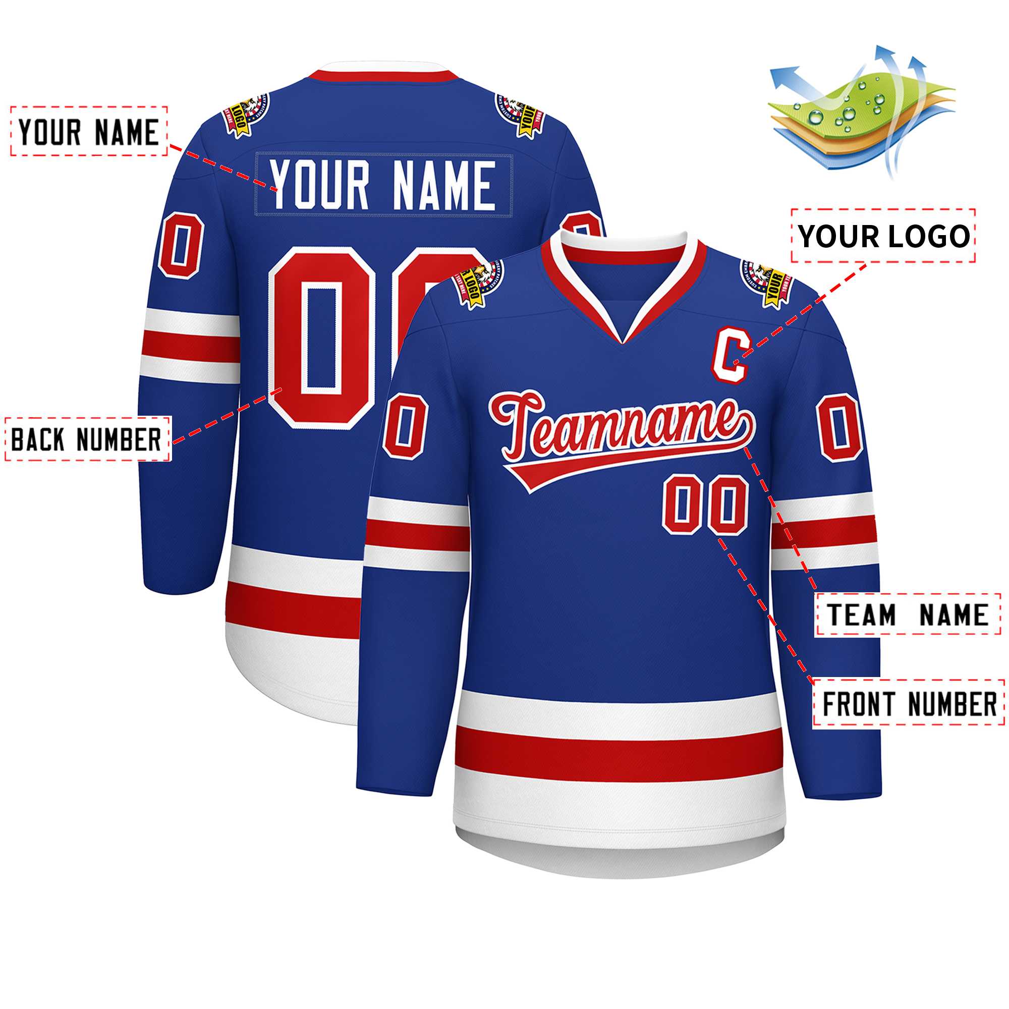Custom Royal Red-White Classic Style Hockey Jersey | KXKSHOP