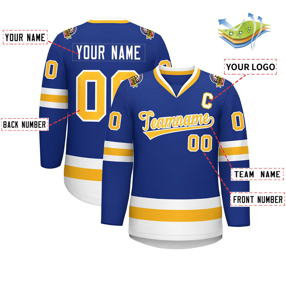 Custom Royal Gold-White Classic Style Hockey Jersey | KXKSHOP