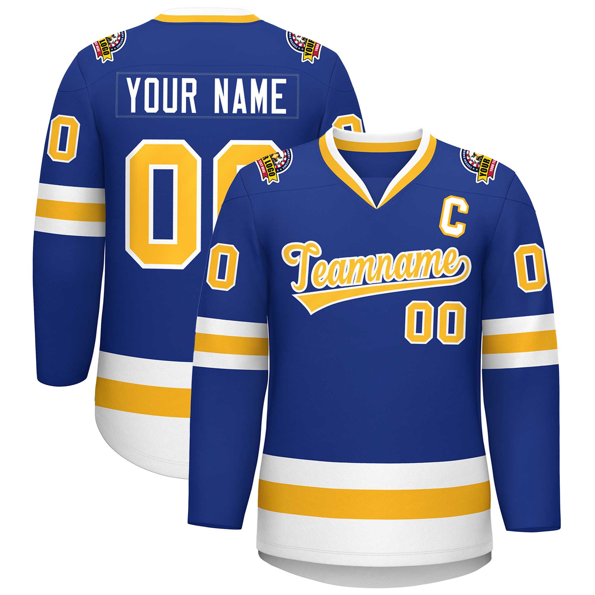 Custom Royal Gold-White Classic Style Hockey Jersey | KXKSHOP