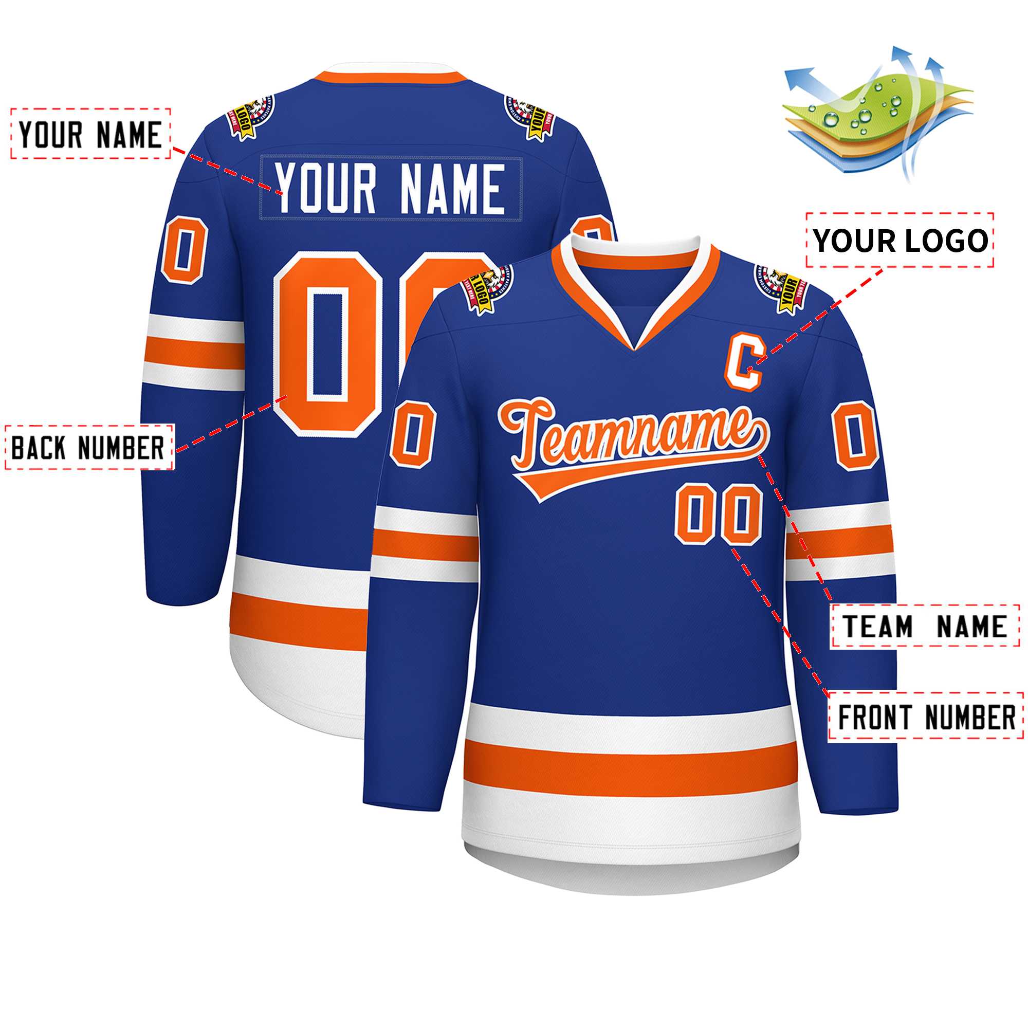Custom Royal Orange-White Classic Style Hockey Jersey | KXKSHOP