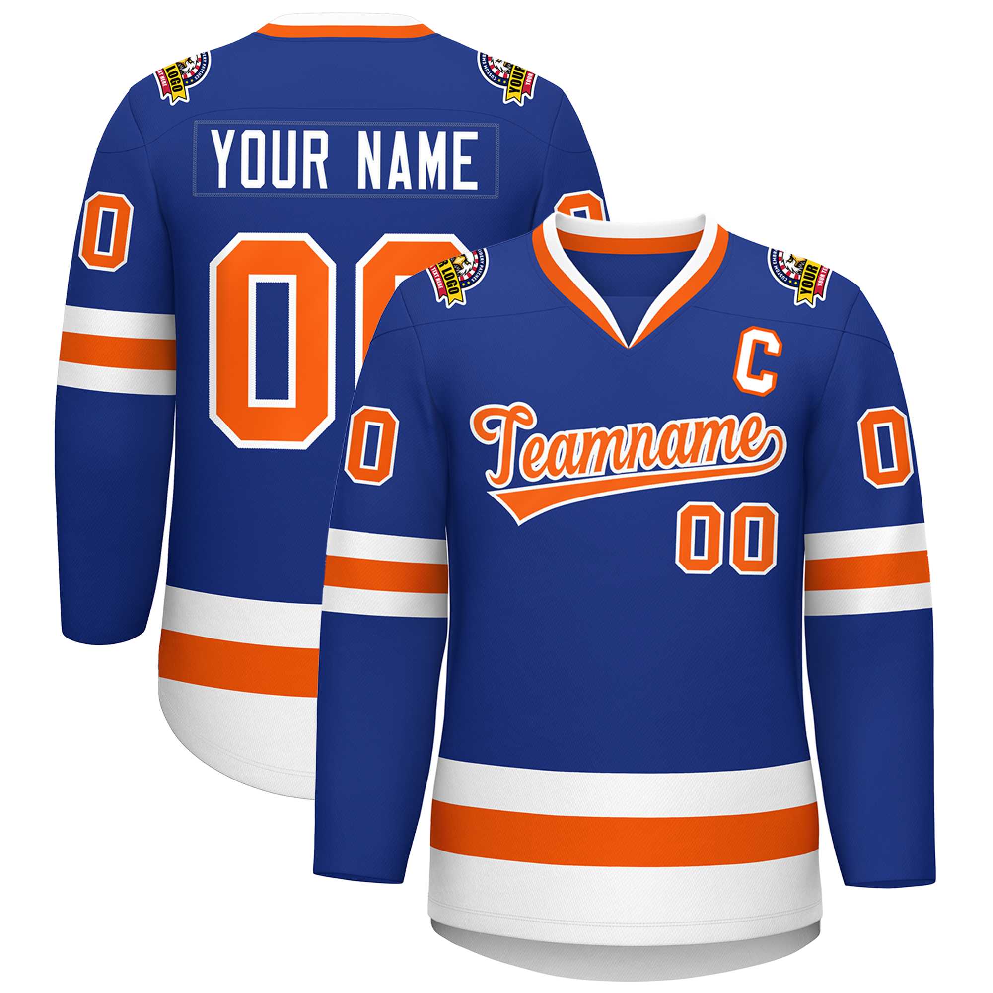 Custom Royal Orange-White Classic Style Hockey Jersey | KXKSHOP