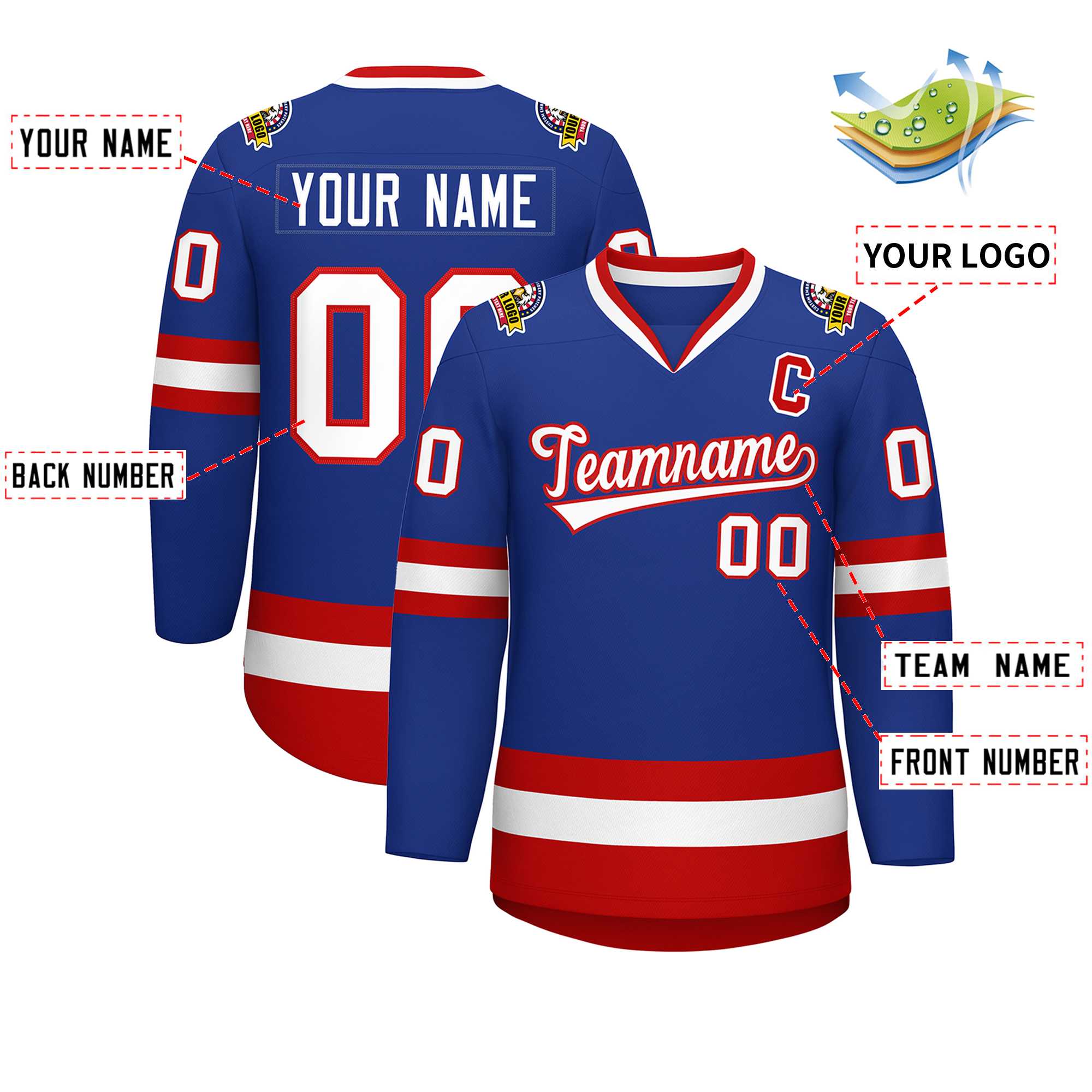 Custom Royal White-Red Classic Style Hockey Jersey | KXKSHOP