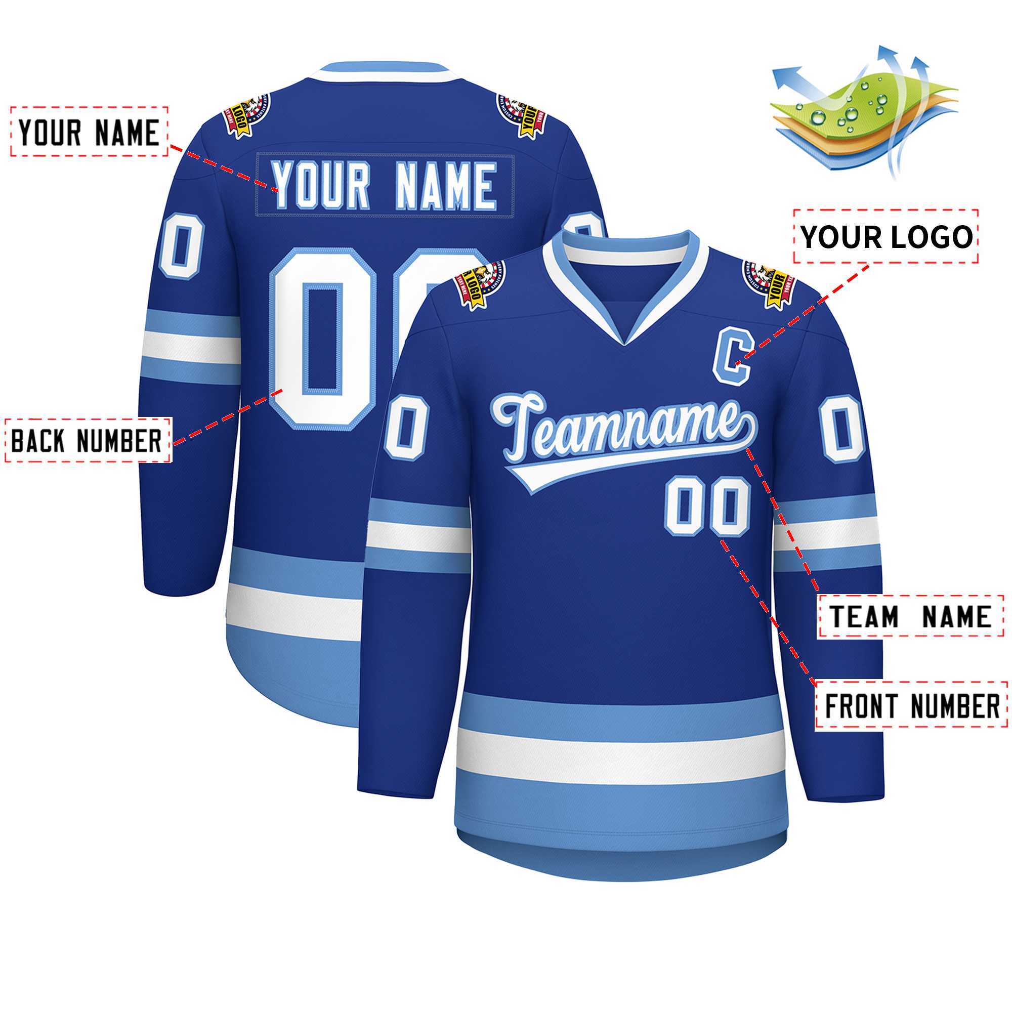 Custom Royal White-Light Blue Classic Style Hockey Jersey | KXKSHOP