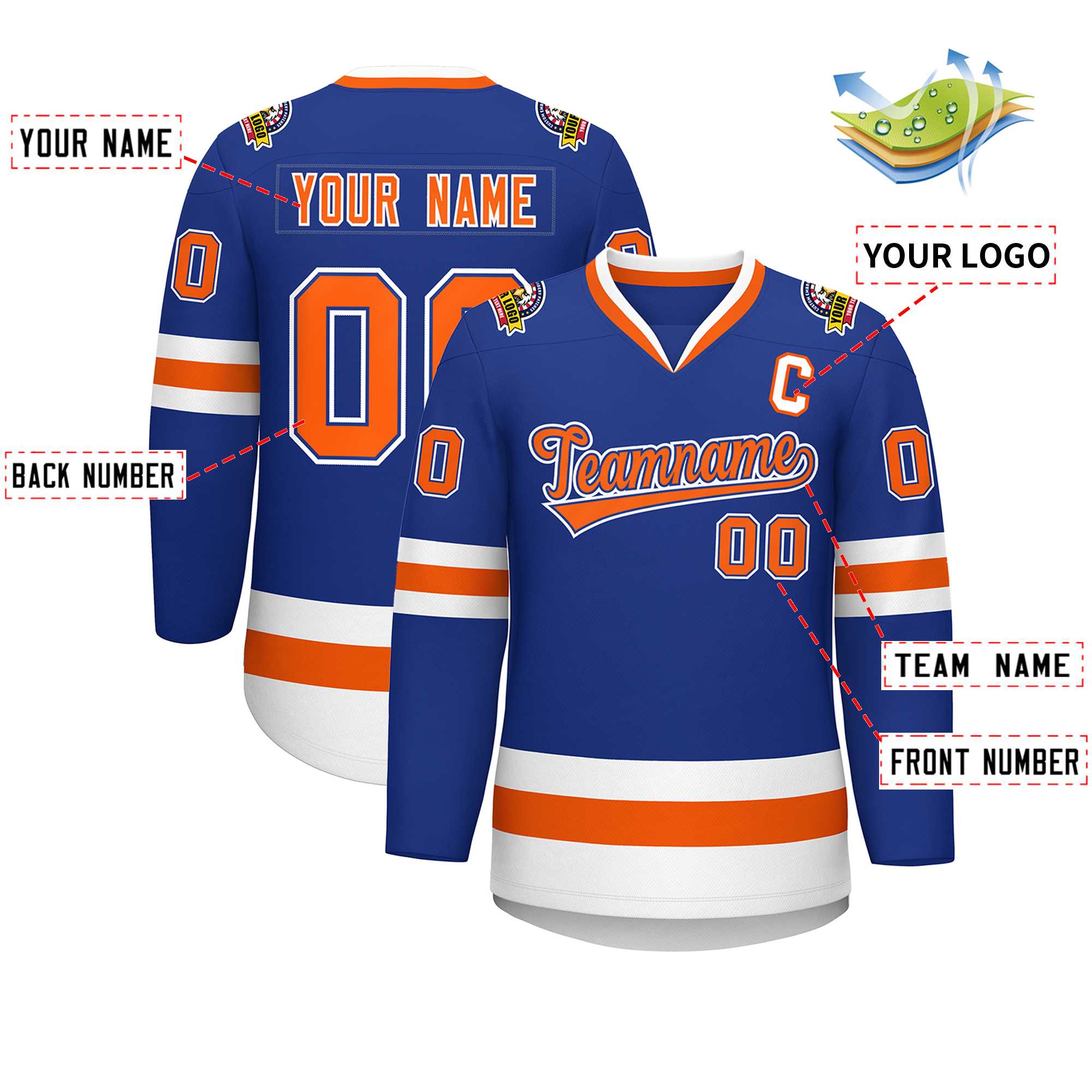 Custom Royal Orange Royal-White Classic Style Hockey Jersey | KXKSHOP