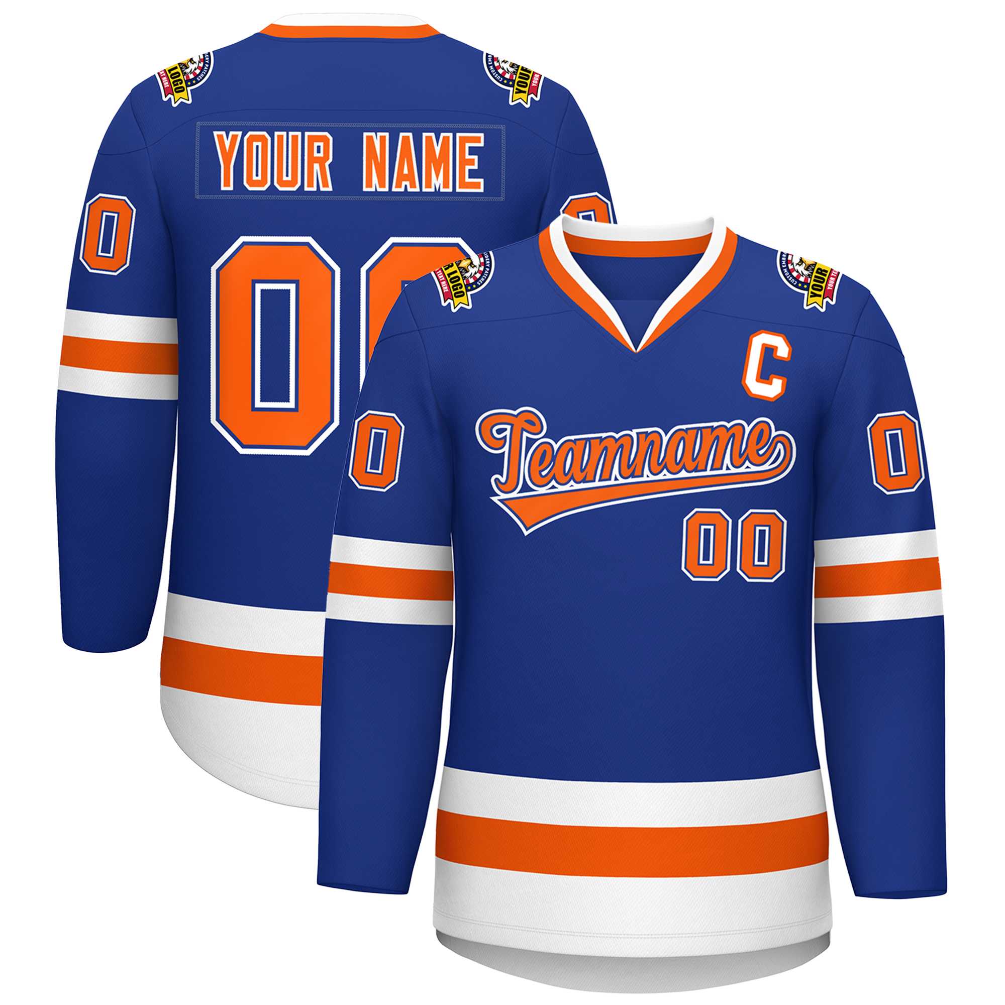 Custom Royal Orange Royal-White Classic Style Hockey Jersey | KXKSHOP