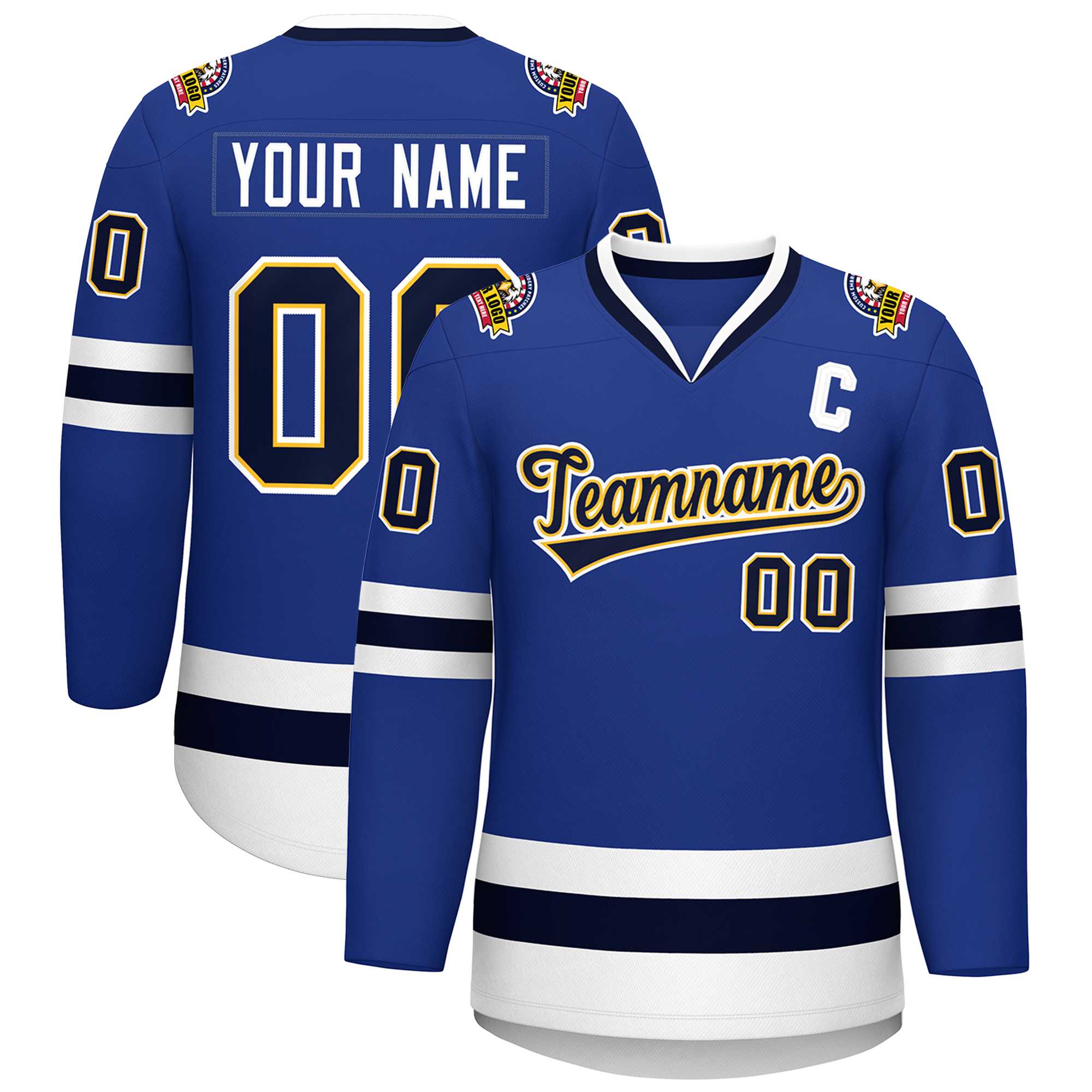 Custom Royal Navy Gold-White Classic Style Hockey Jersey | KXKSHOP