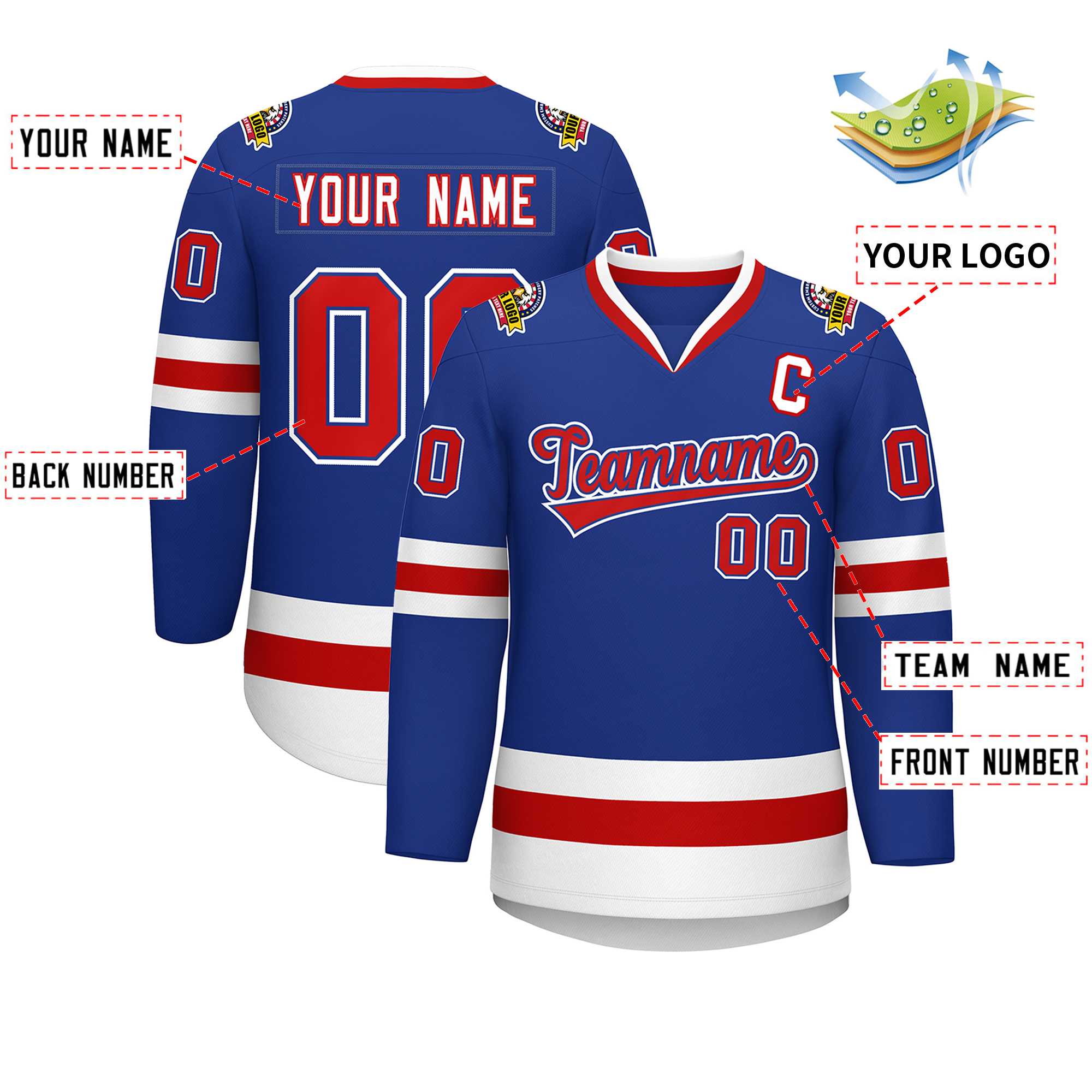 Custom Royal Red Royal-White Classic Style Hockey Jersey | KXKSHOP