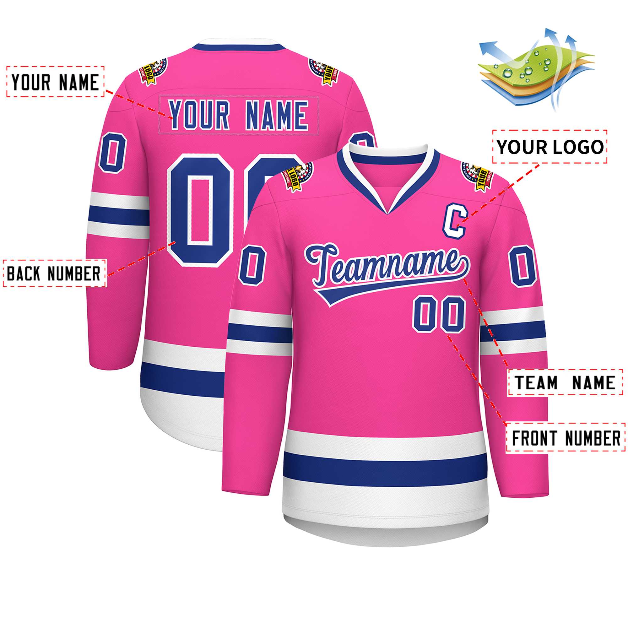 Custom Pink Royal-White Classic Style Hockey Jersey | KXKSHOP