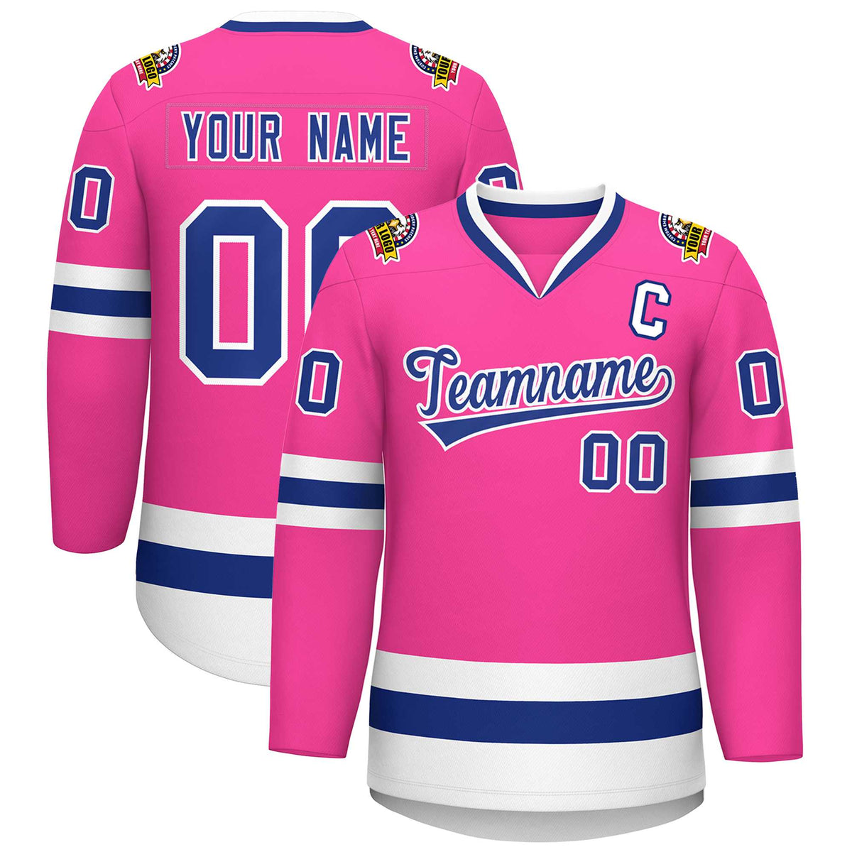 Custom Pink Royal-White Classic Style Hockey Jersey | KXKSHOP