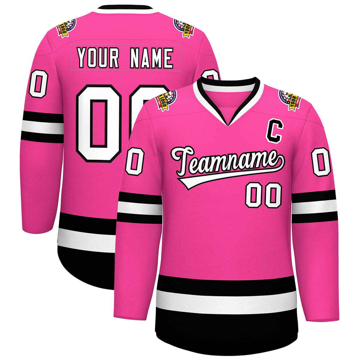 Custom Pink White-Black Classic Style Hockey Jersey | KXKSHOP