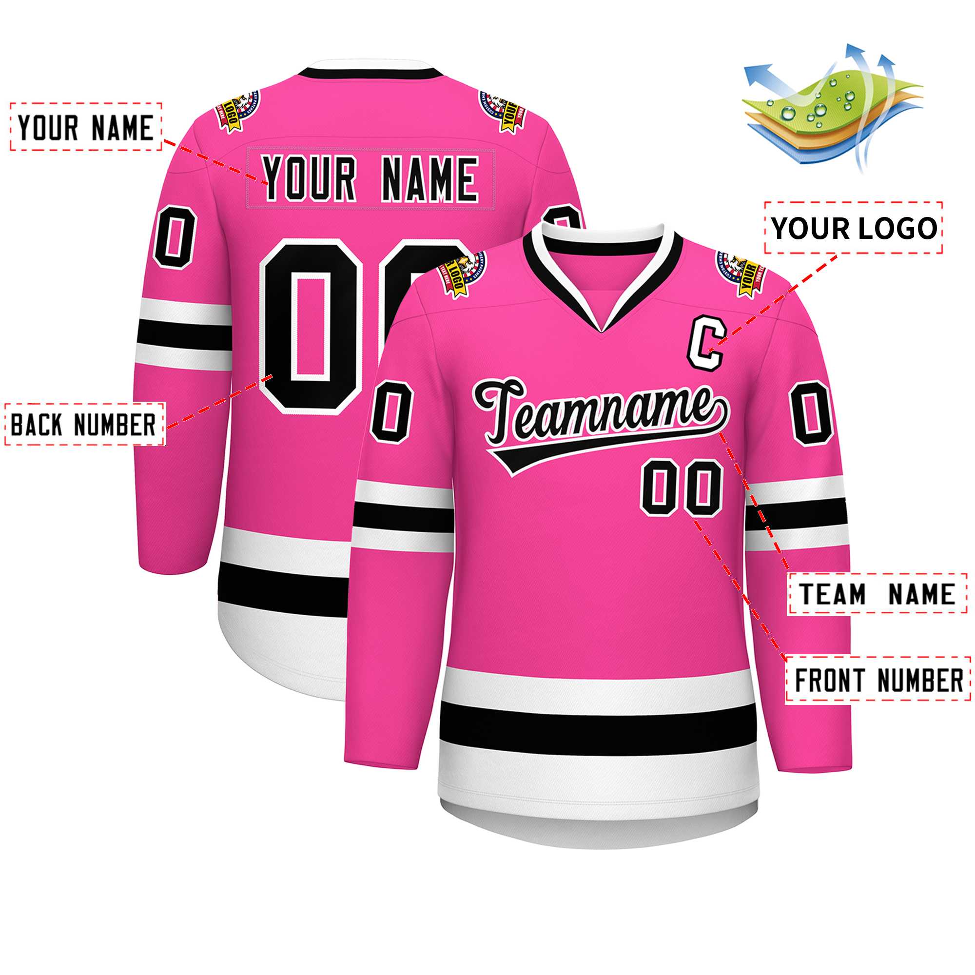 Custom Pink Black-White Classic Style Hockey Jersey | KXKSHOP