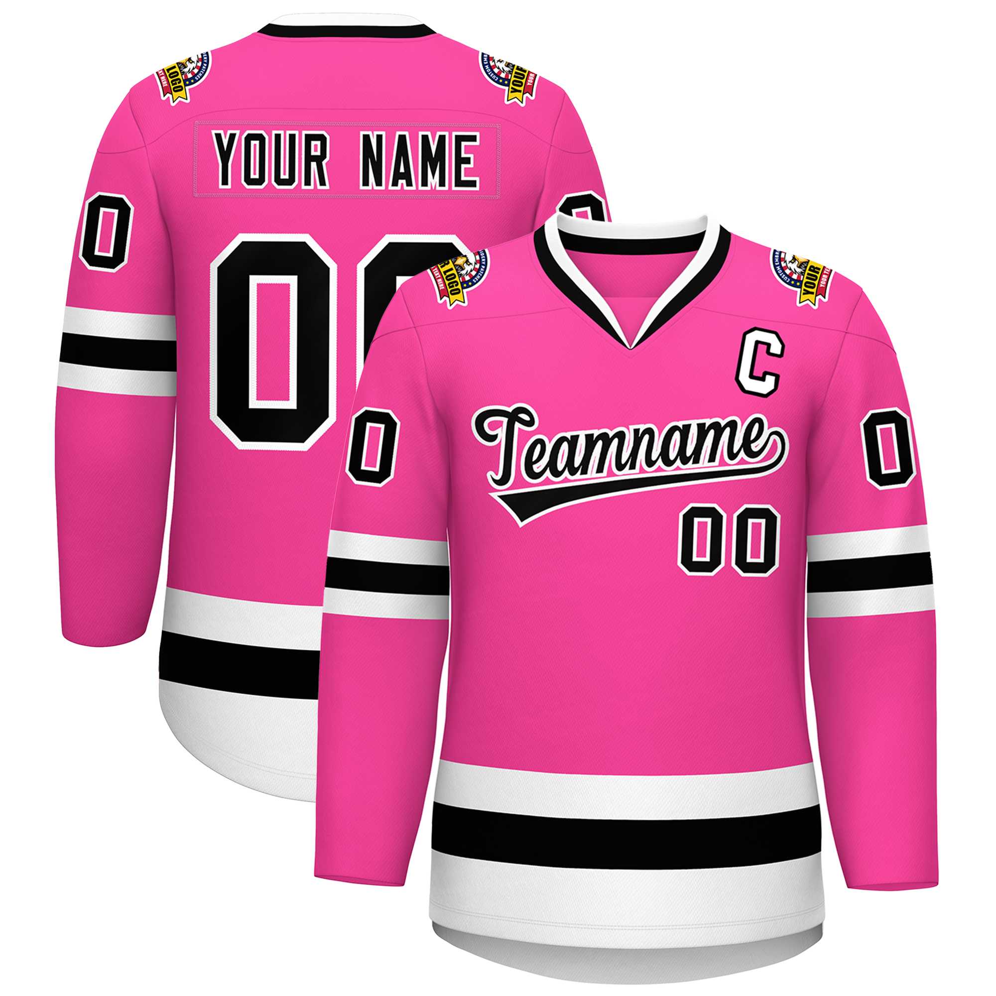 Custom Pink Black-White Classic Style Hockey Jersey | KXKSHOP