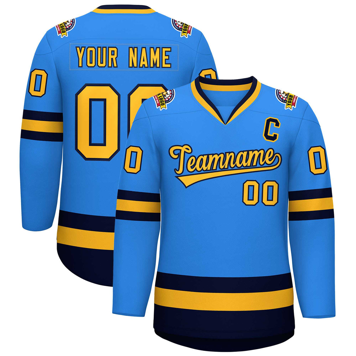Custom Powder Blue Gold-Navy Classic Style Hockey Jersey | KXKSHOP