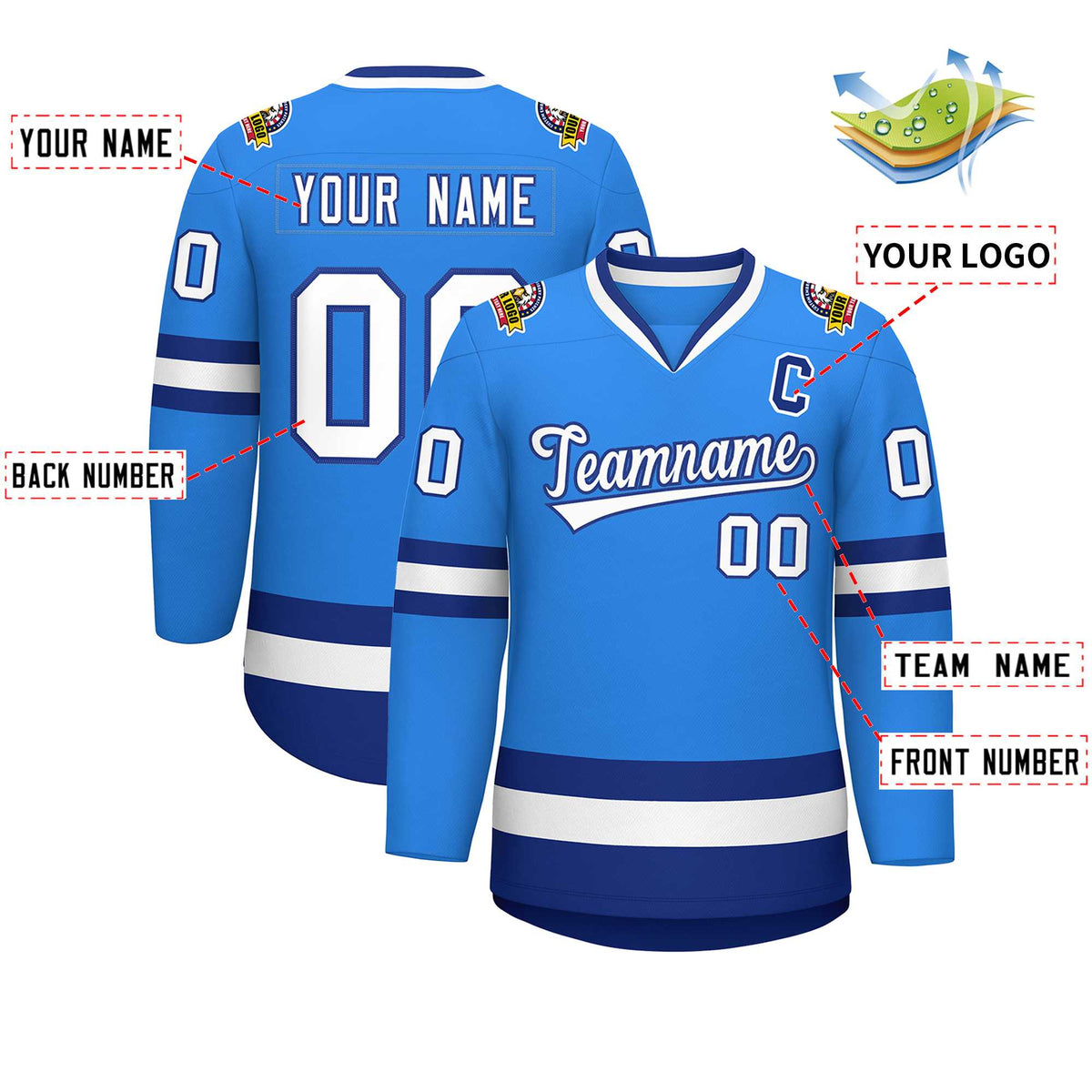 Custom Powder Blue White-Royal Classic Style Hockey Jersey | KXKSHOP