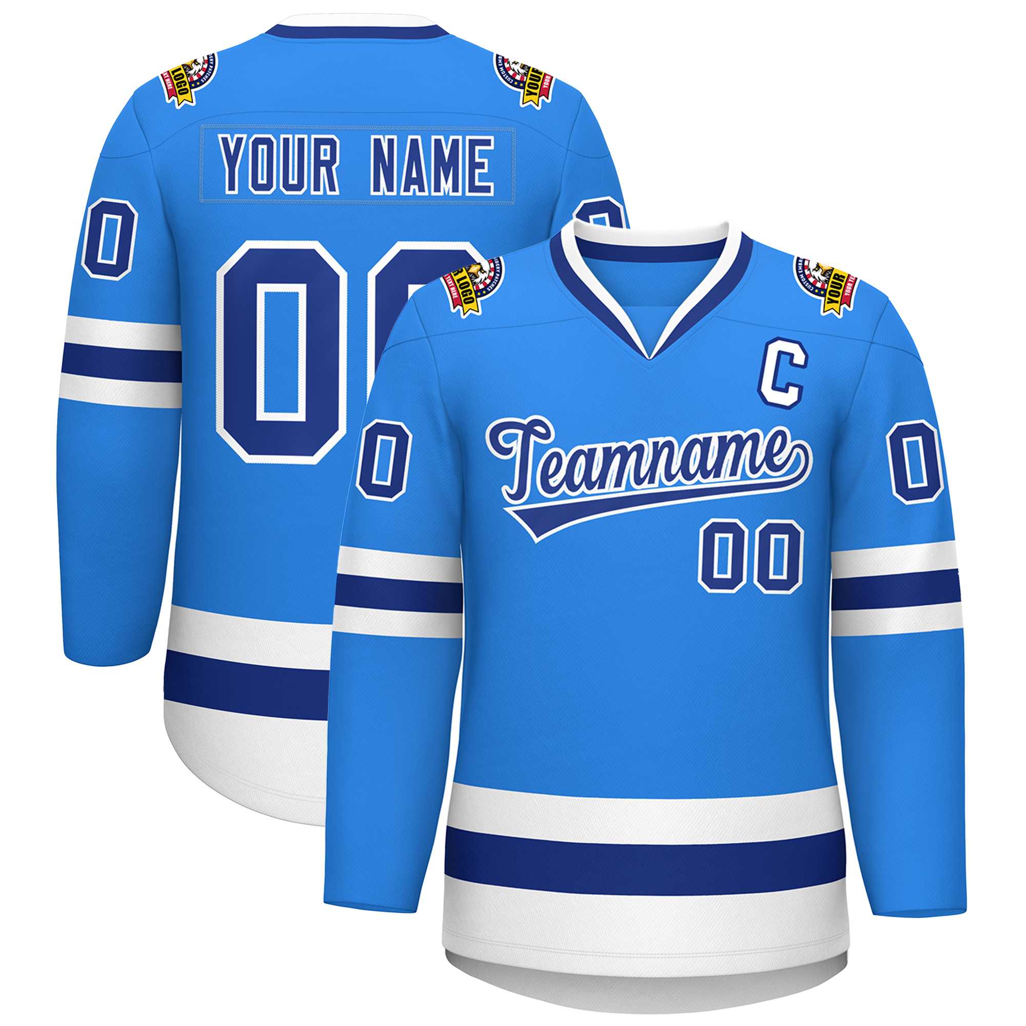 Custom Powder Blue Royal-White Classic Style Hockey Jersey | KXKSHOP