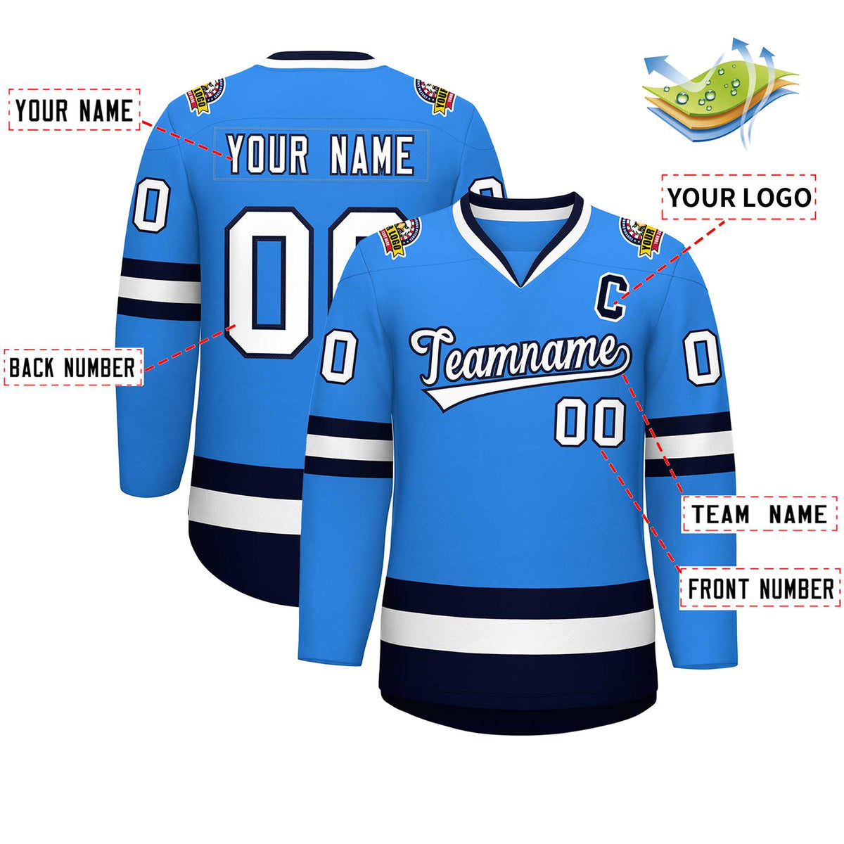 Custom Powder Blue White-Navy Classic Style Hockey Jersey | KXKSHOP