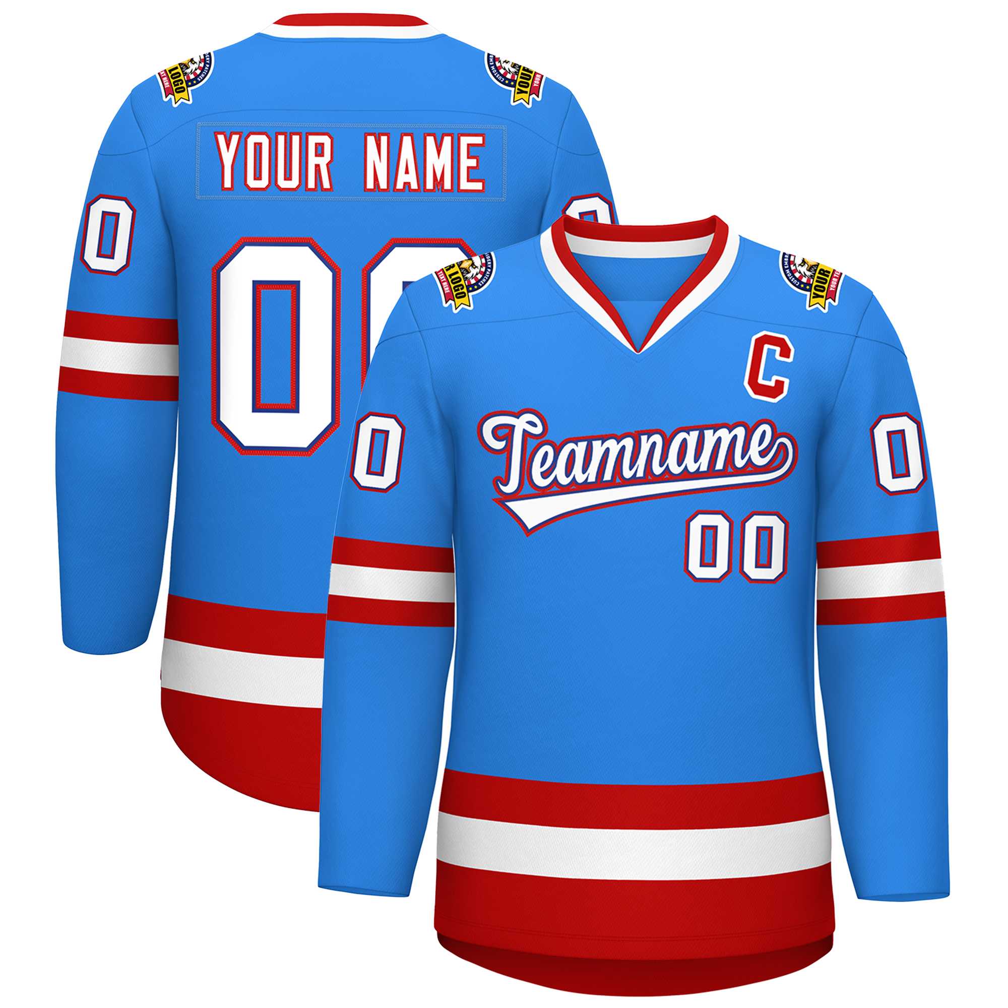Custom Powder Blue White Royal-Red Classic Style Hockey Jersey | KXKSHOP