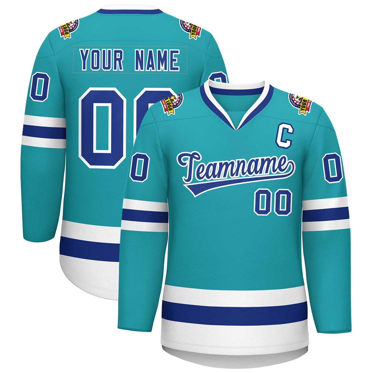 Custom Aqua Royal-White Classic Style Hockey Jersey | KXKSHOP