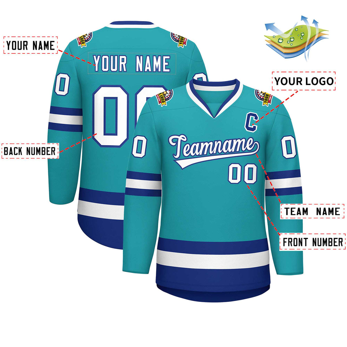 Custom Aqua White-Royal Classic Style Hockey Jersey | KXKSHOP