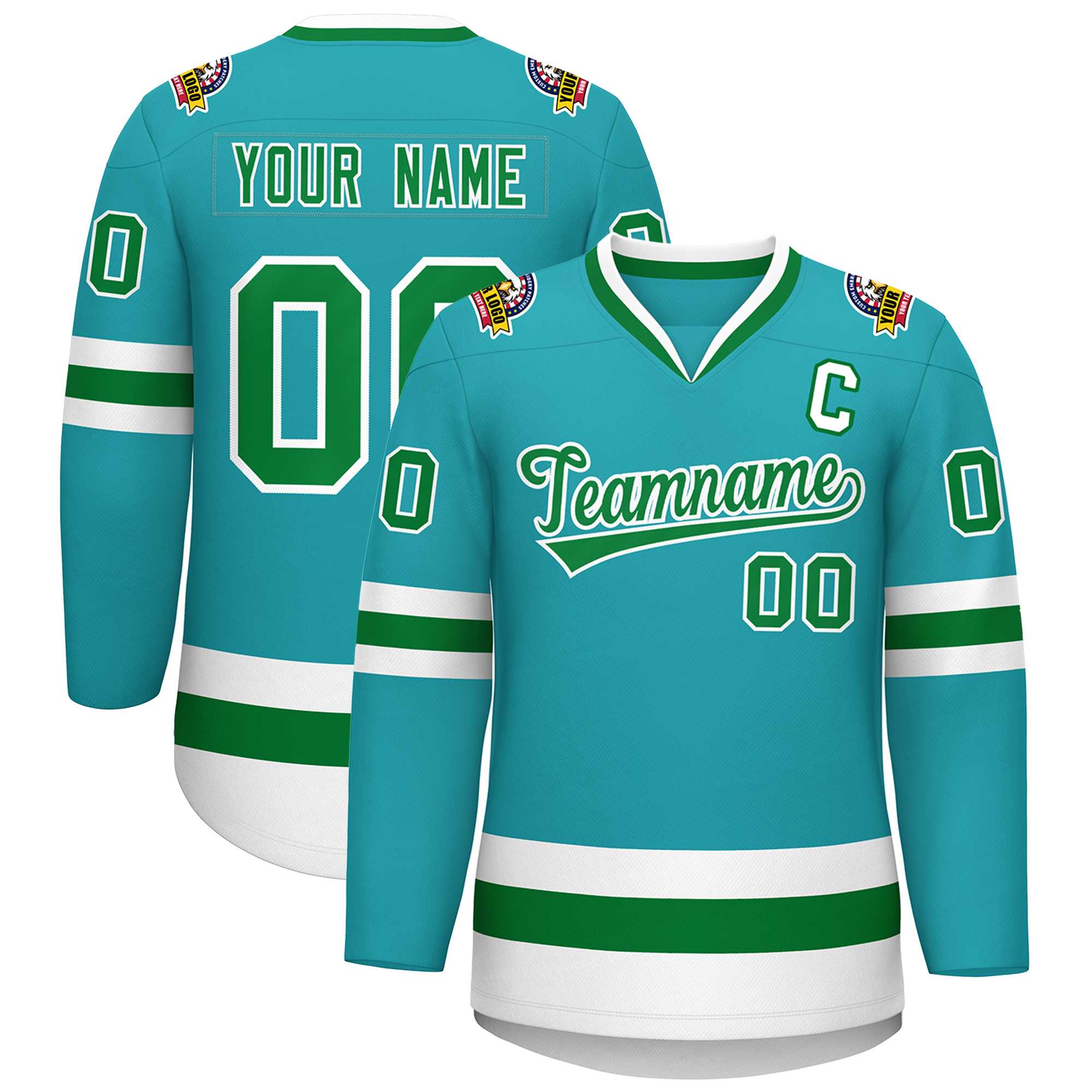 Custom Aqua Kelly Green-White Classic Style Hockey Jersey | KXKSHOP
