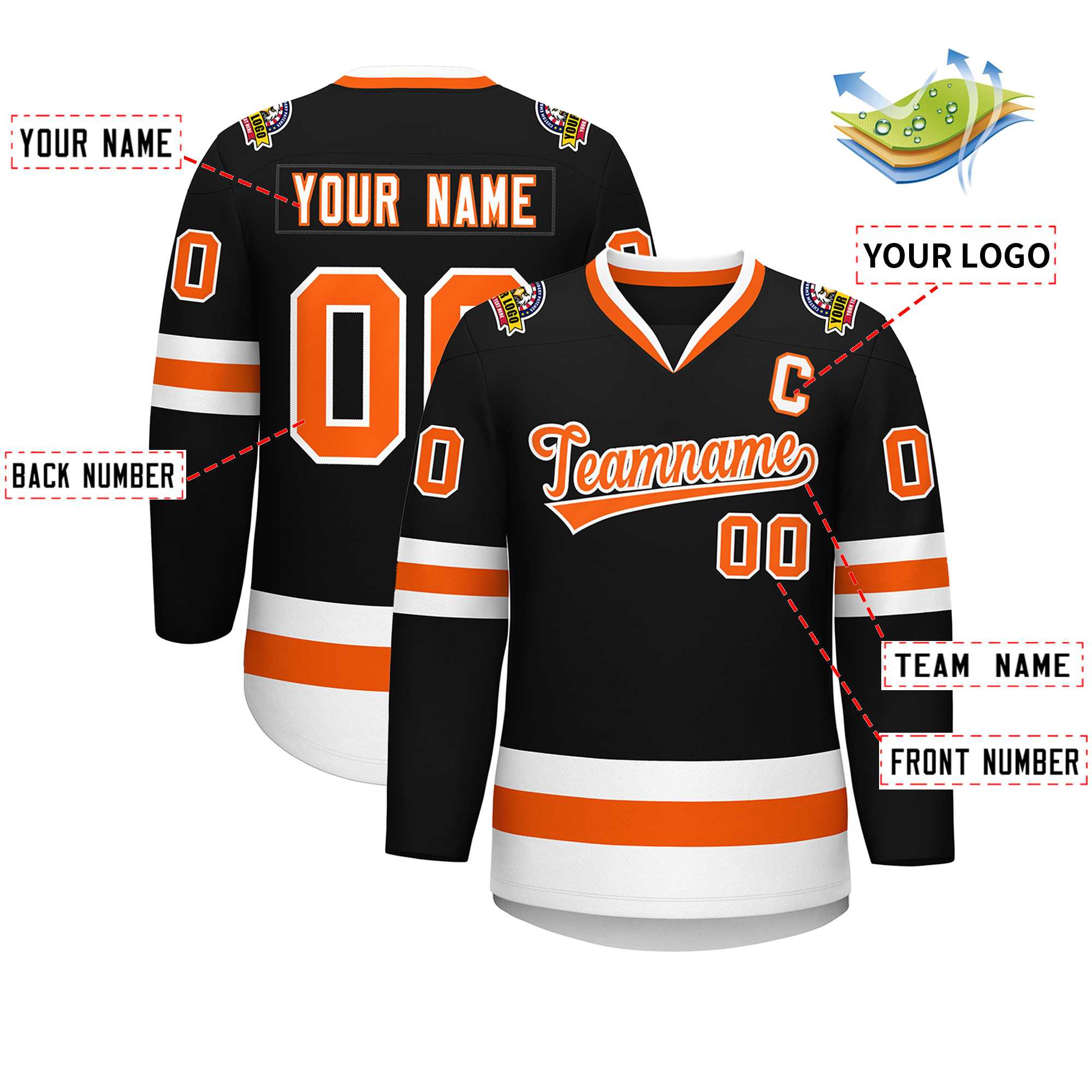 Custom Black Orange-White Classic Style Hockey Jersey | KXKSHOP
