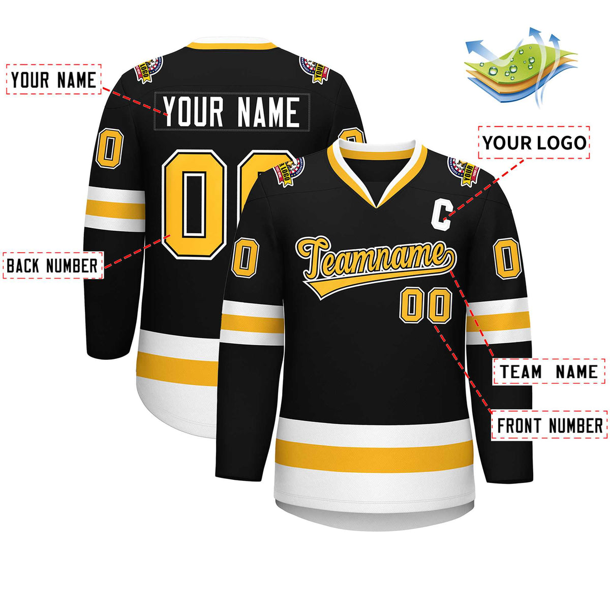 Custom Black Gold Black-White Classic Style Hockey Jersey | KXKSHOP