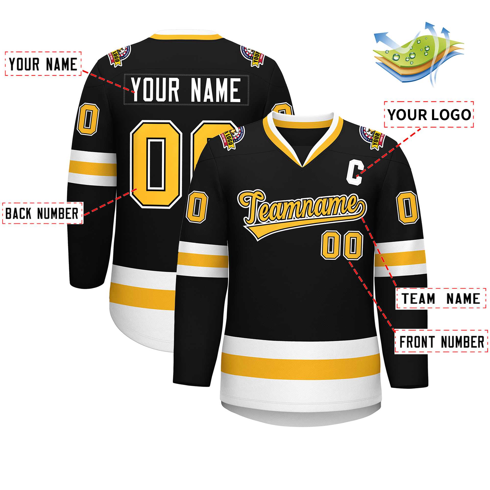 Custom Black Gold Black-White Classic Style Hockey Jersey | KXKSHOP
